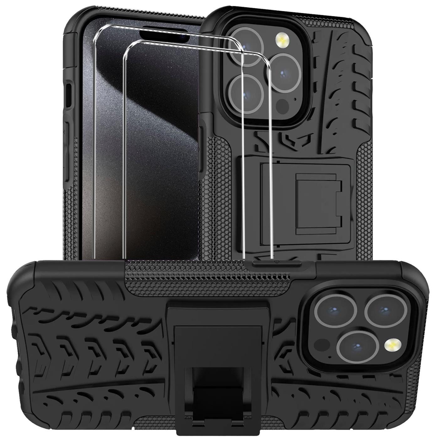 CoolGadget Handyhülle Schwarz als 2in1 Schutz Cover Set für das Apple iPhone XR 6,1 Zoll, 2x 9H Glas Display Schutz Folie + 1x TPU Case Hülle für iPhone XR