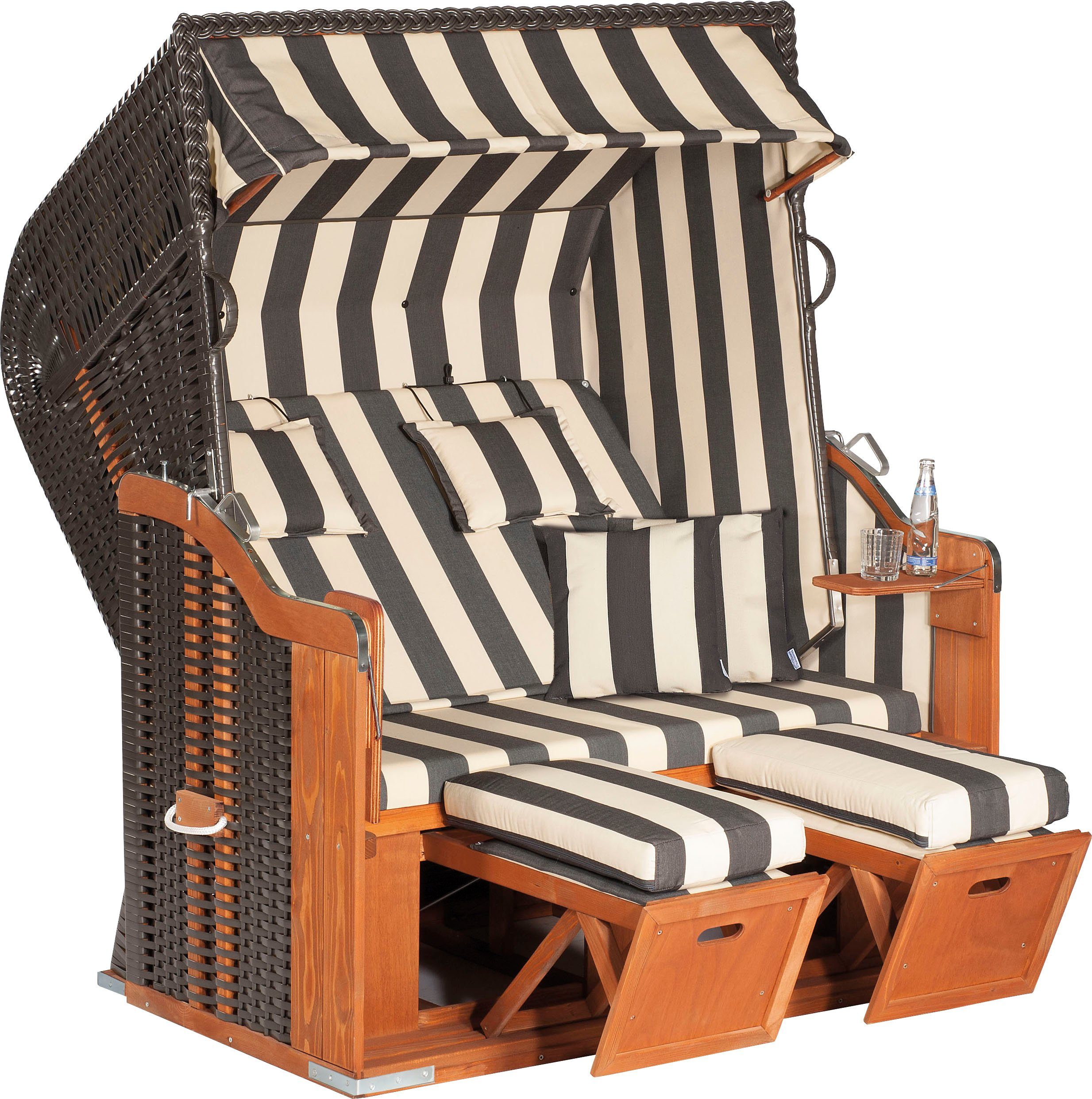 SunnySmart Strandkorb Rustikal 250 Plus XL, BxTxH: 145x90x160 cm, Halblieger, 2 XL-Sitzer, komplett montiert, Oberkorb in einem Stück geflochten