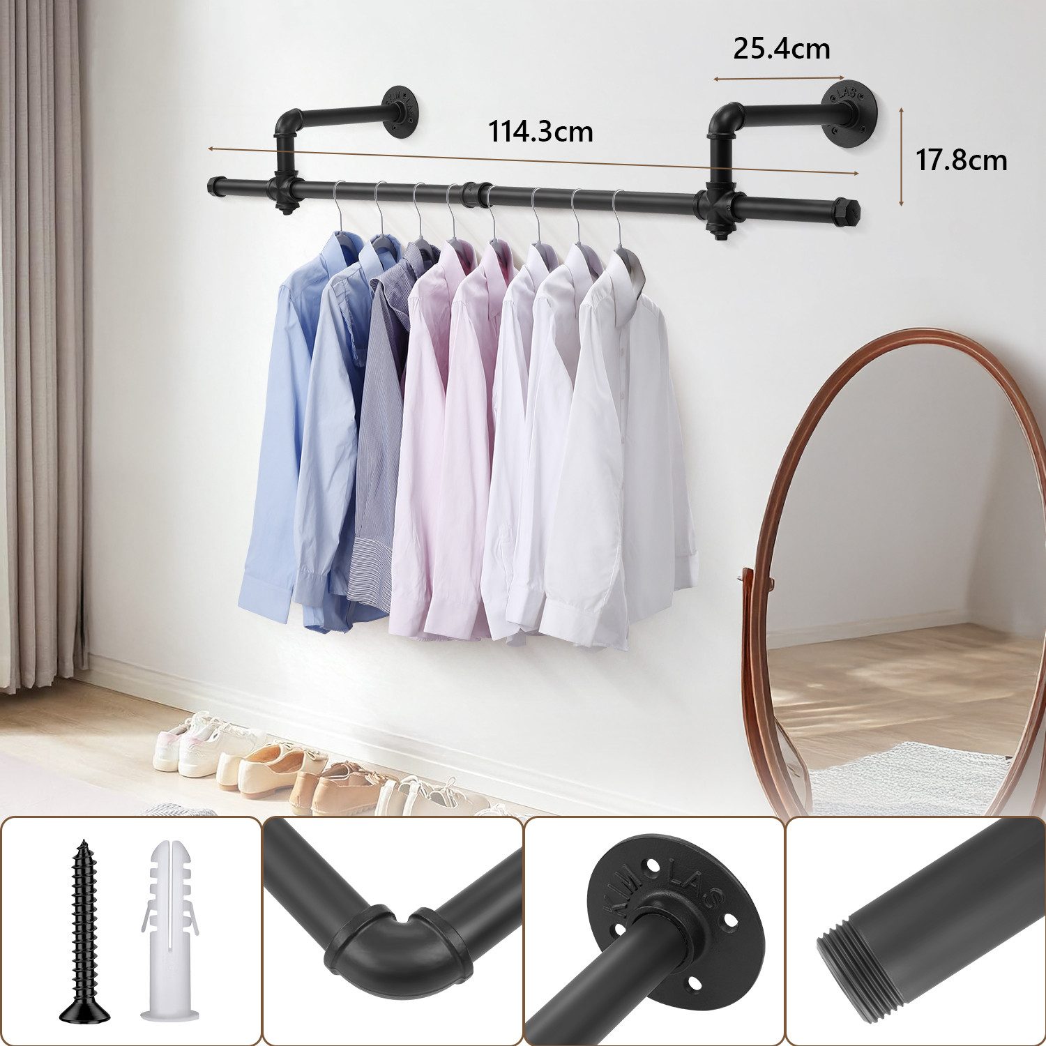 DOPWii Kleiderstange Wandgarderobe, Kleiderständer für die Wand, 50 kg Bela günstig online kaufen