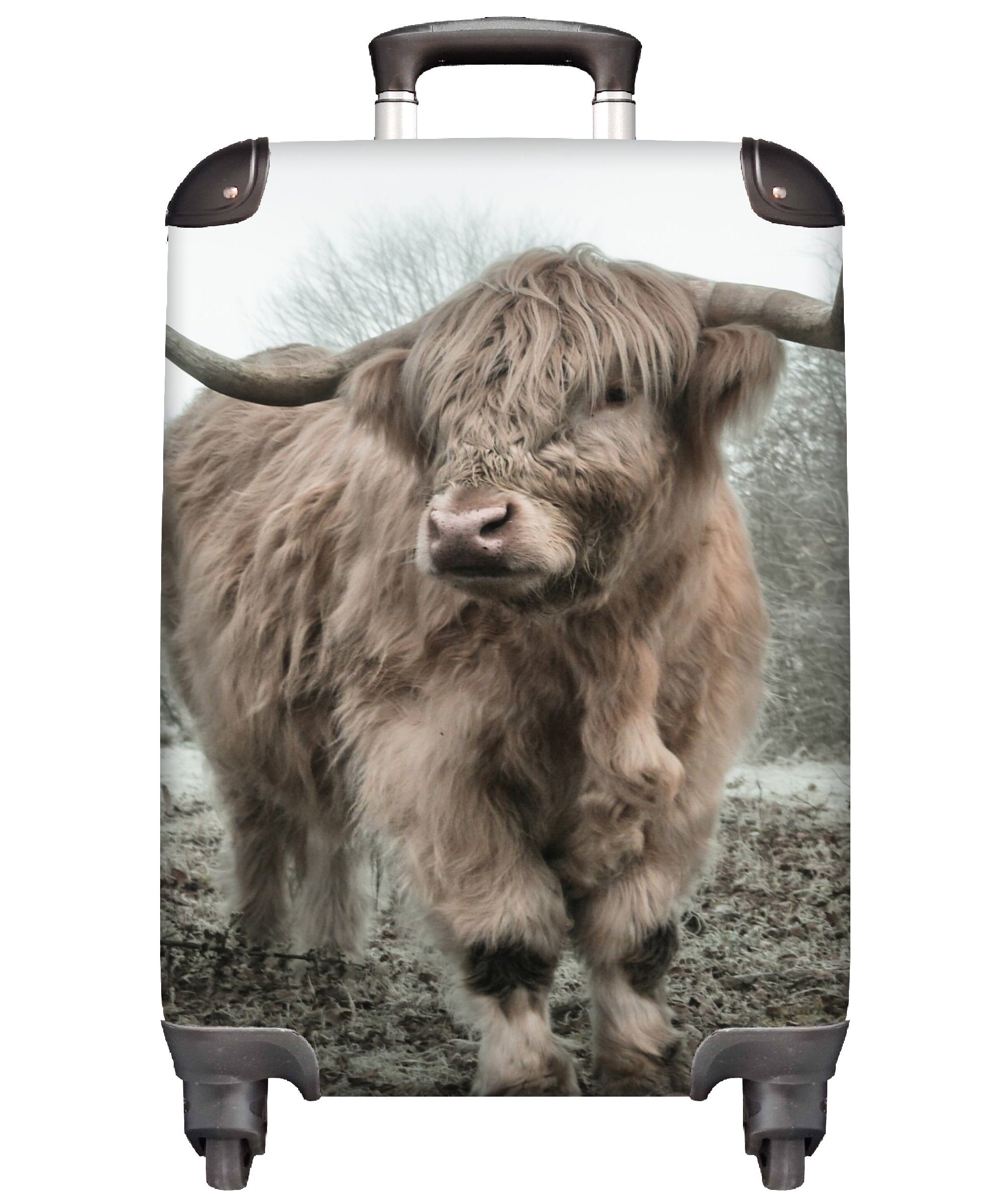 Ferien, - mit - 4 Natur Herbst Tiere Rollen, MuchoWow Wildtiere - Handgepäck Wald, Highlander Reisetasche für Schottische Trolley, - rollen, Handgepäckkoffer Reisekoffer -