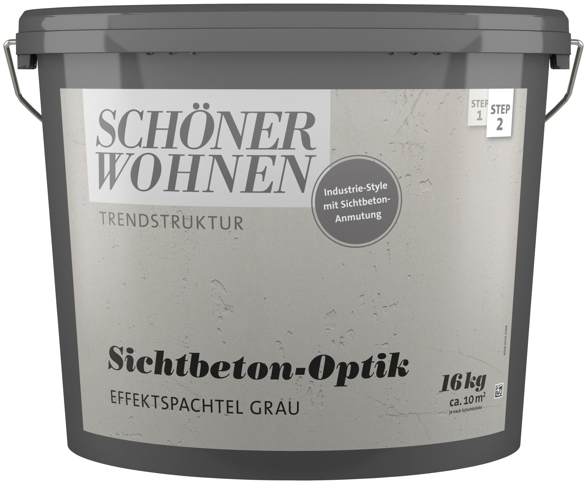 SCHÖNER WOHNEN FARBE Spachtelmasse TRENDSTRUKTUR Sichtbeton-Optik Effektspachtel, 16 kg, grau, lösemittelfreie Spachtelmasse für die Effektspachtelung