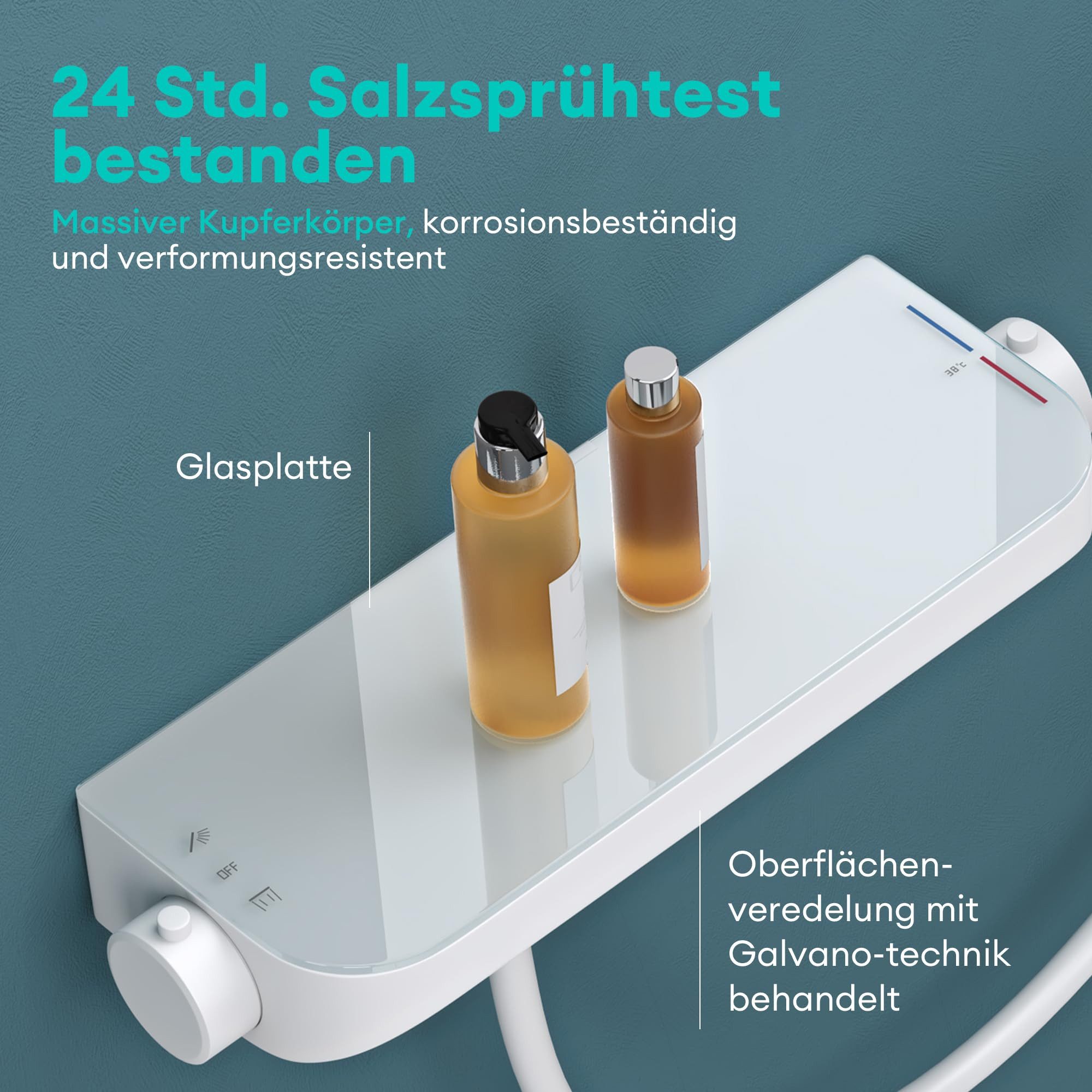 Mai & Mai Duscharmatur Duschsystem mit Thermostat Komplettset 3 Strahlarten Duschsystem9 Badewannen geeignet