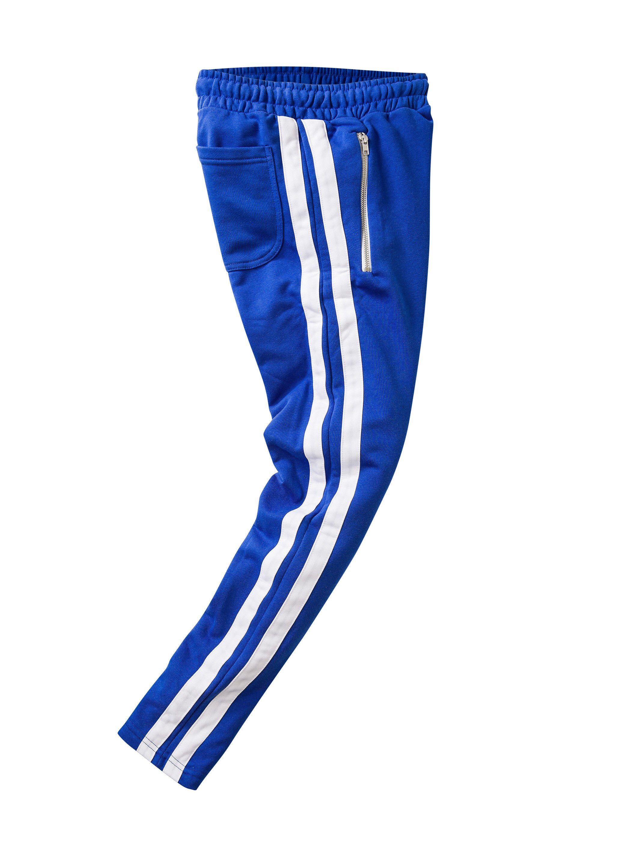 Retro PITTMAN mit Kordelzug Blau elastischem, 0301) Jogginghose (1-tlg) Pant 2 - (blue/white Stripes Pittman Bund mit Track