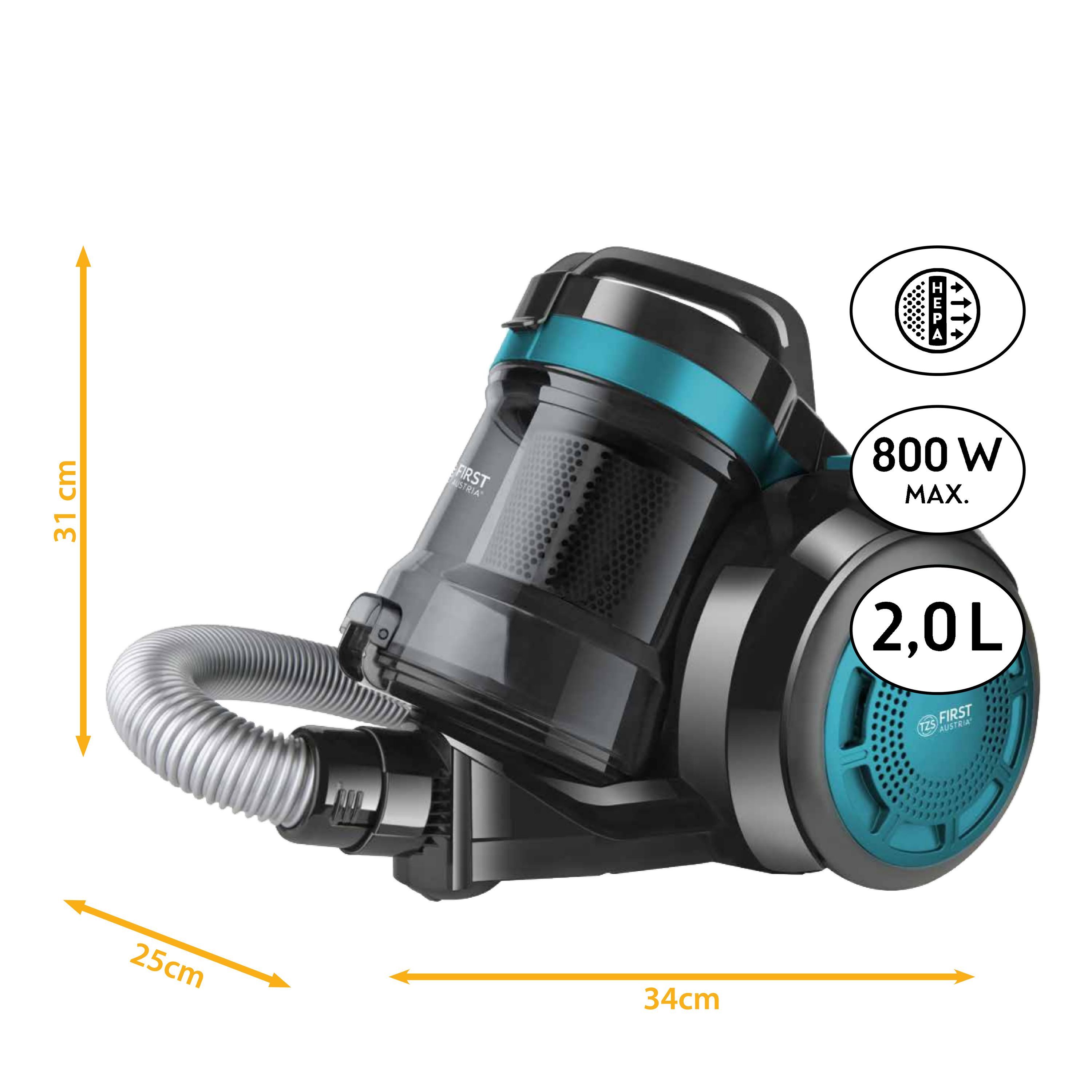 TZS FIRST AUSTRIA Bodenstaubsauger, 800 W, Beutellos, Sauger für Hart- und Teppichböden, 4,8m Kabellänge