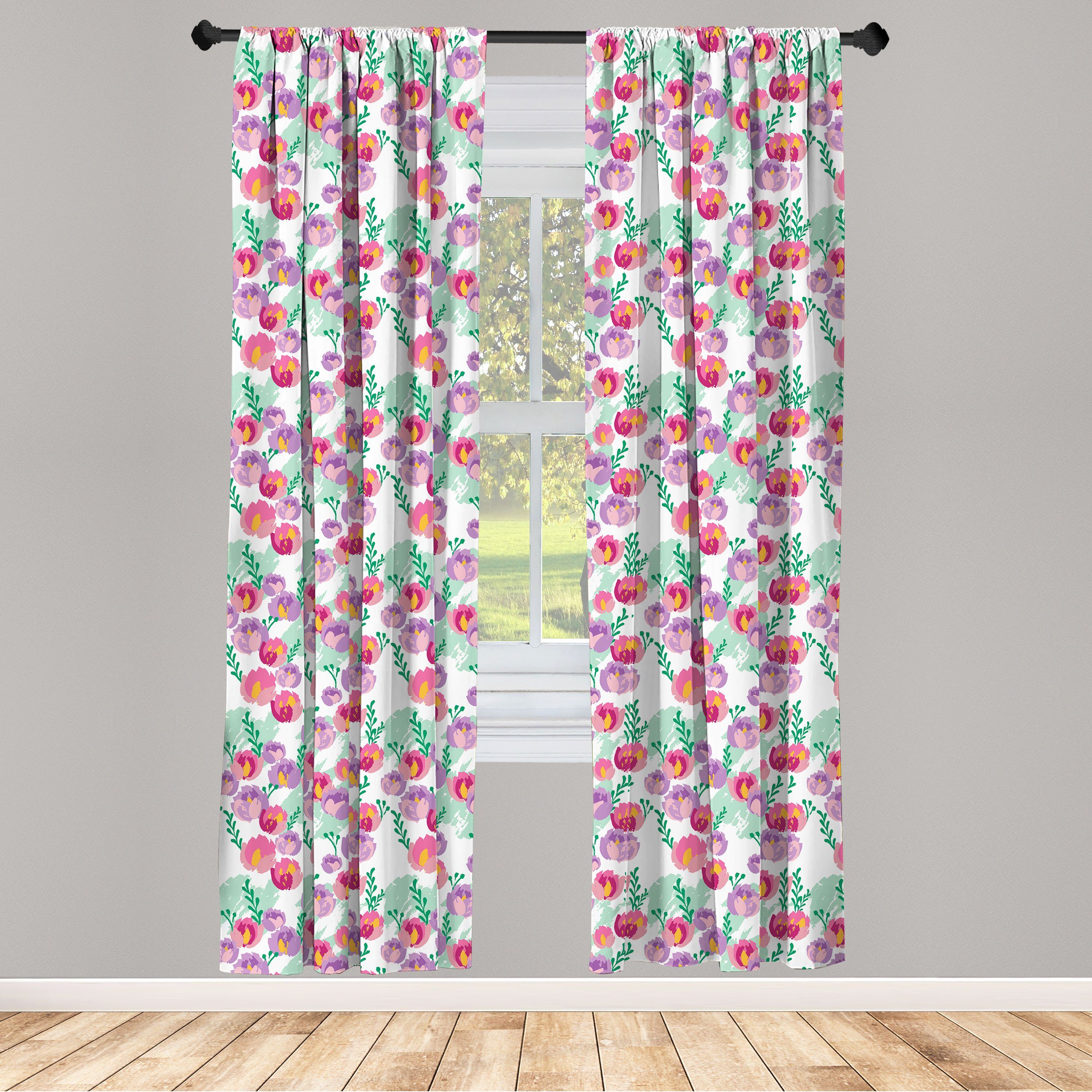 Gardine Vorhang für Wohnzimmer Schlafzimmer Dekor, Abakuhaus, Microfaser, Botanisch Aquarell-Blumen-Motiv