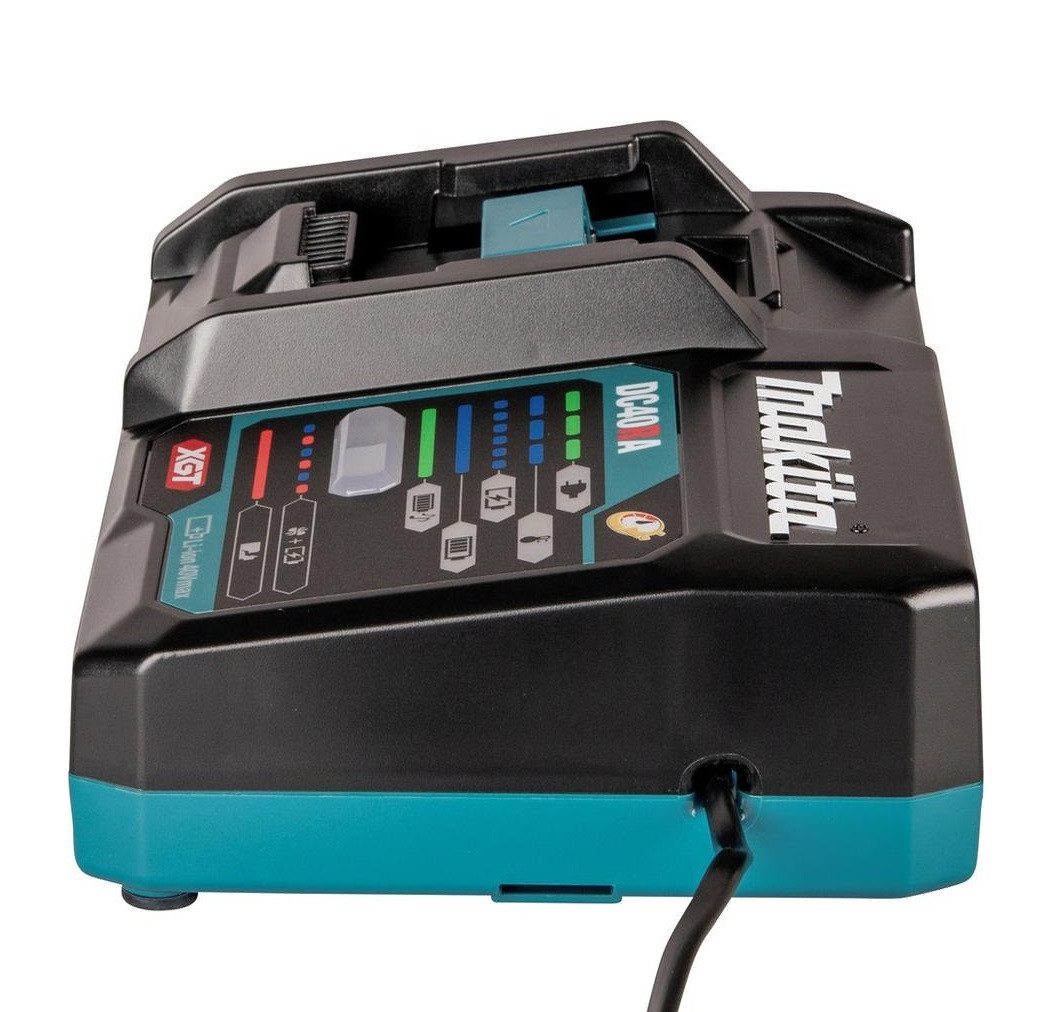 Makita DC40RA Schnellladegerät – 40V max XGT Ladegerät Akku-Ladestation (BL4020 (2,0 Ah), BL4025 (2,5 Ah), BL4040 (4,0 Ah), BL4050F (5,0 Ah) und BL4080F (8,0 Ah), Zwei Lüfter zur Kühlung, Wählbare Melodie als Ladesignal)