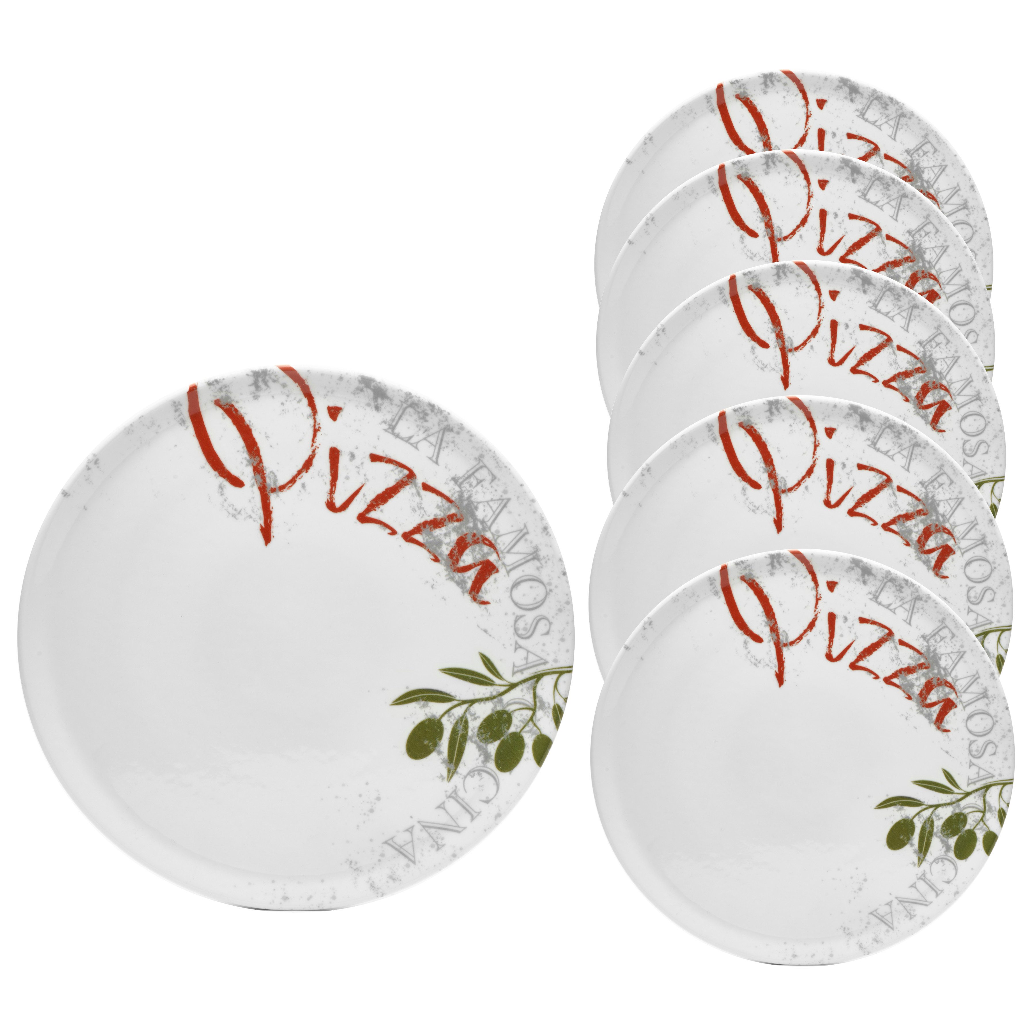 van Well Pizzateller Teller Set Famosa, mit PIZZA Schriftzug, 6er Set, Ø 33 cm, (6 St), Service, Geschirr-Set für 6 Personen