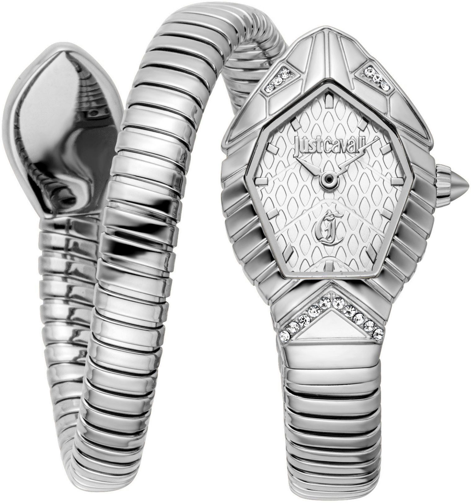 Just Cavalli Time Quarzuhr Signature Snake JC1L356M0015, Armbanduhr, Damenuhr, Edelstahlarmband, analog, Kristallsteine