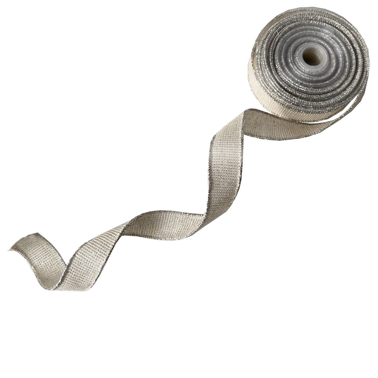 Deko AS Dekoband Baumwollband mit Silberkante - ca. 25mm Breite - 10m Länge - natur-si