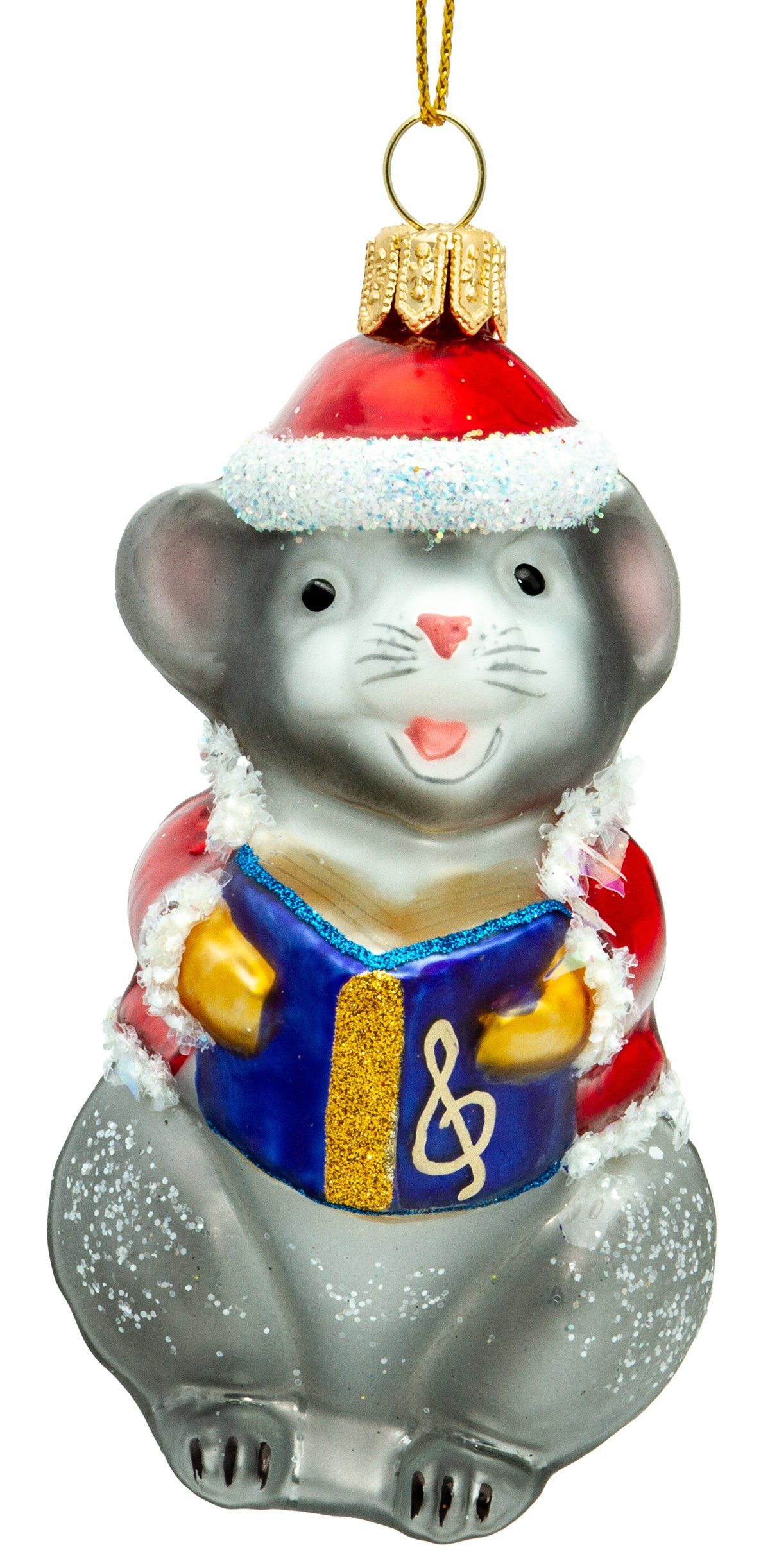 SIKORA Christbaumschmuck BS722 singende Maus mit Weihnachtsmütze Glas Figur  Weihnachtsbaum Anhänger - Premium Line