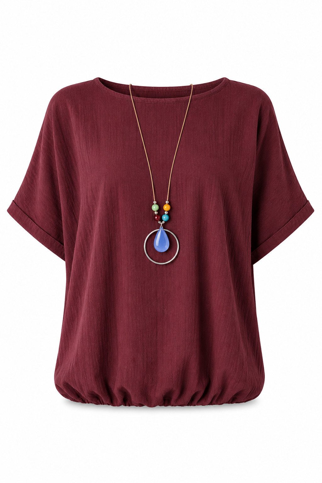 ITALY VIBES Kurzarmbluse - Blusenshirt Damen - leichte Sommerbluse mit Gummibund und Kette Gratis Kette zu jeder Bluse! / ONE SIZE - passend von Größe S bis L