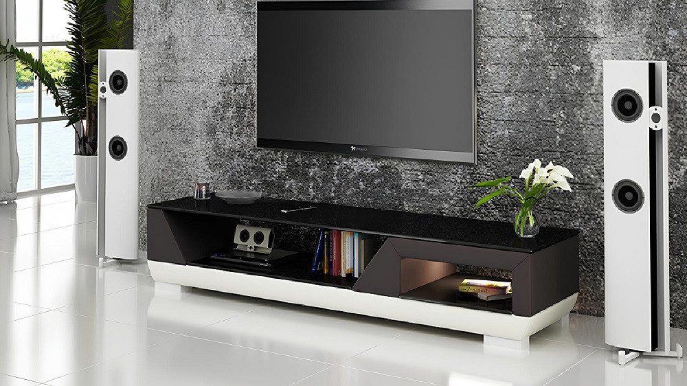Lowboard TV-Sideboard aus Leder und Glas mit LED-Beleuchtung
