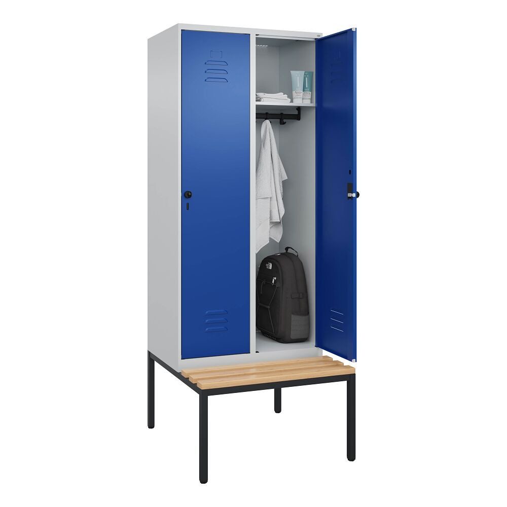 C+P Garderobenschrank Garderobenschrank Classic Plus, Abteilbreite 40 cm, mit Sitzbank Raumgewinn durch Korpushöhe 1700 mm