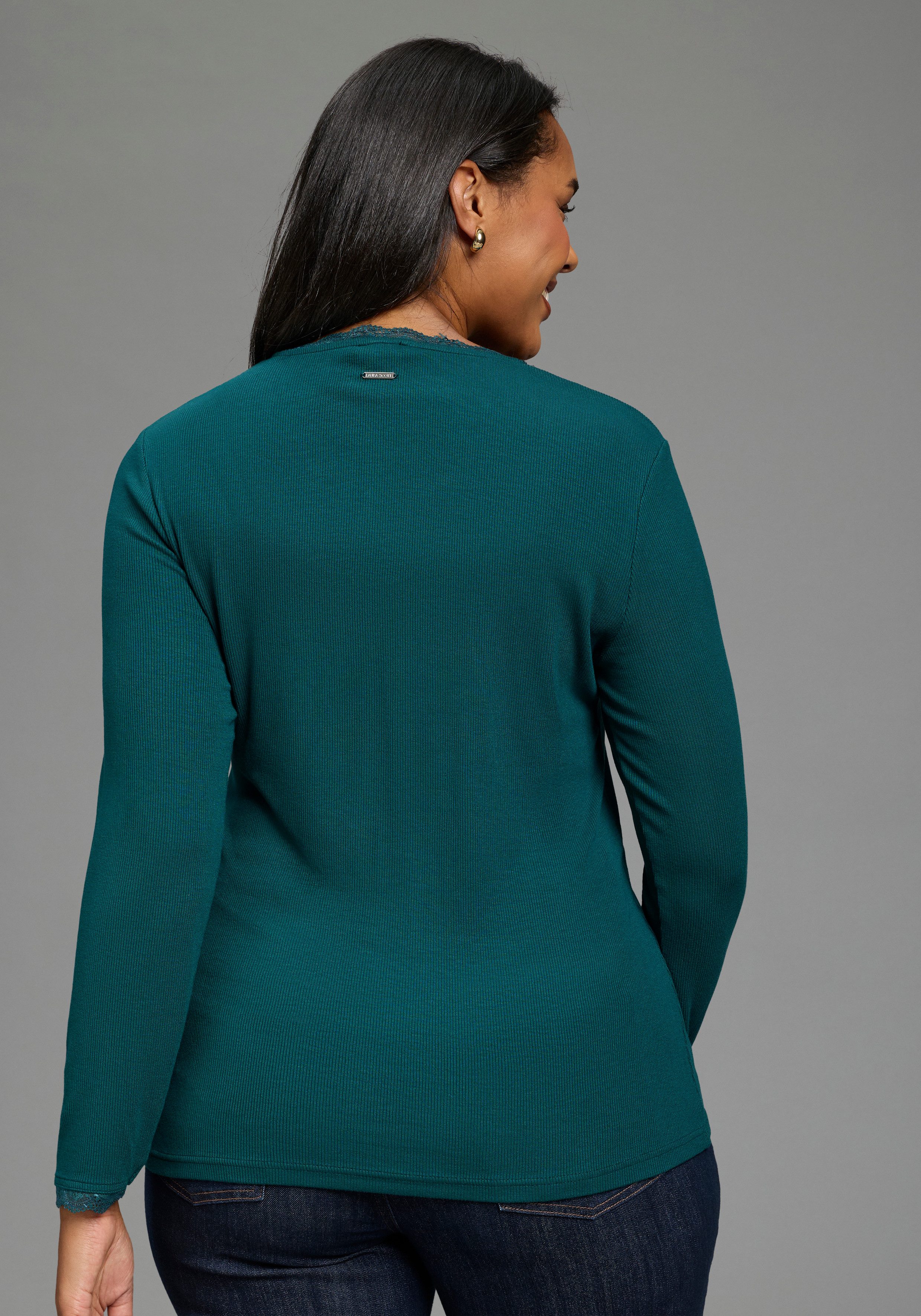 Laura Scott CURVE Langarmshirt Große Größen aus elastischer Rippware, sehr figurbetonte Passform – Bild 2 von 5
