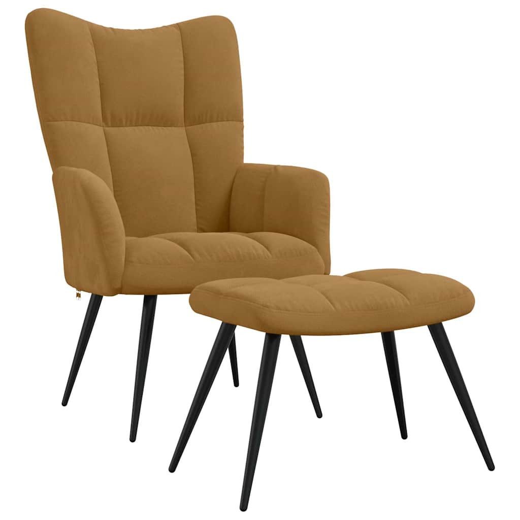 furnicato Relaxsessel mit Hocker Braun 61x70x96,5 cm mit Samtbezug und, Bequemer Loungesessel mit dicker Schaumstoffpolsterung für Wohnzimmer