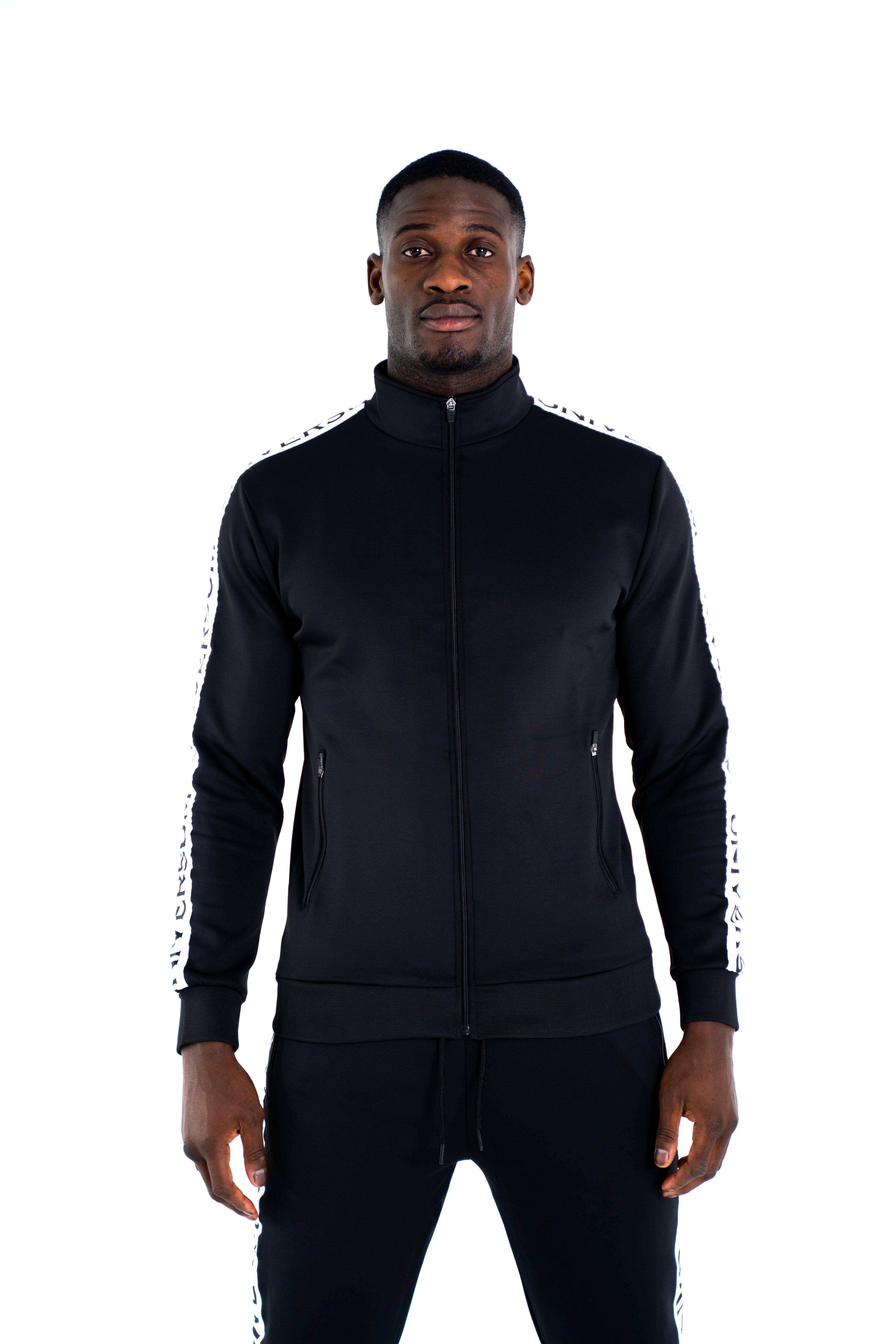 Side Sport, mit Universum für Stehkragen Hoodie Trainingsjacke Logo Freizeit Fitness Schwarz Trainingsjacke Stripe und Sportwear