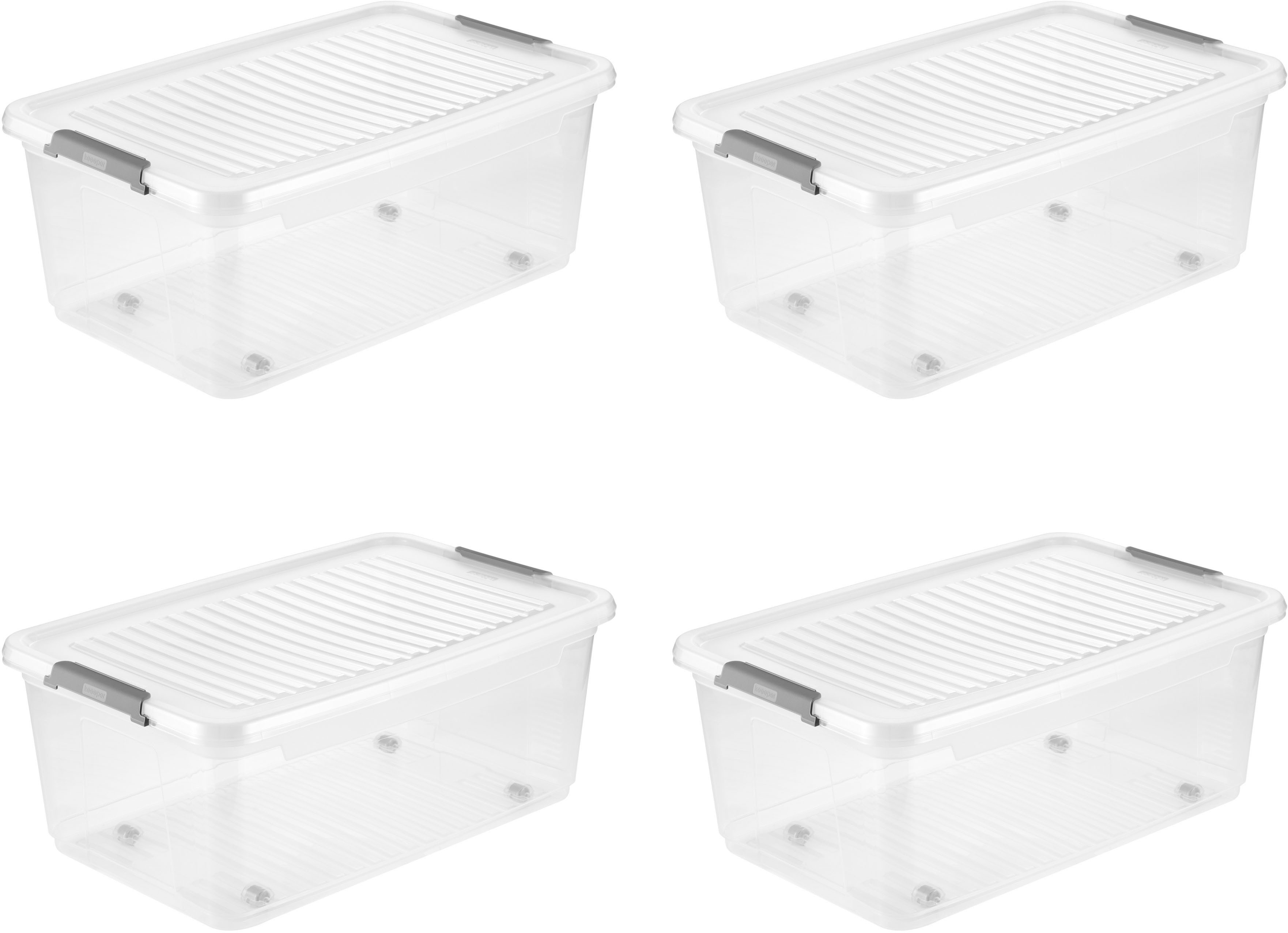 keeeper Хранилищаsbox Clipbox Leo (Set 4 St) 37 L, 59 x 38 x 24 cm (Set, 4 St), Schanierclips, Doppelöffnung, 90° drehbare Räder, fixierbarer Deckel