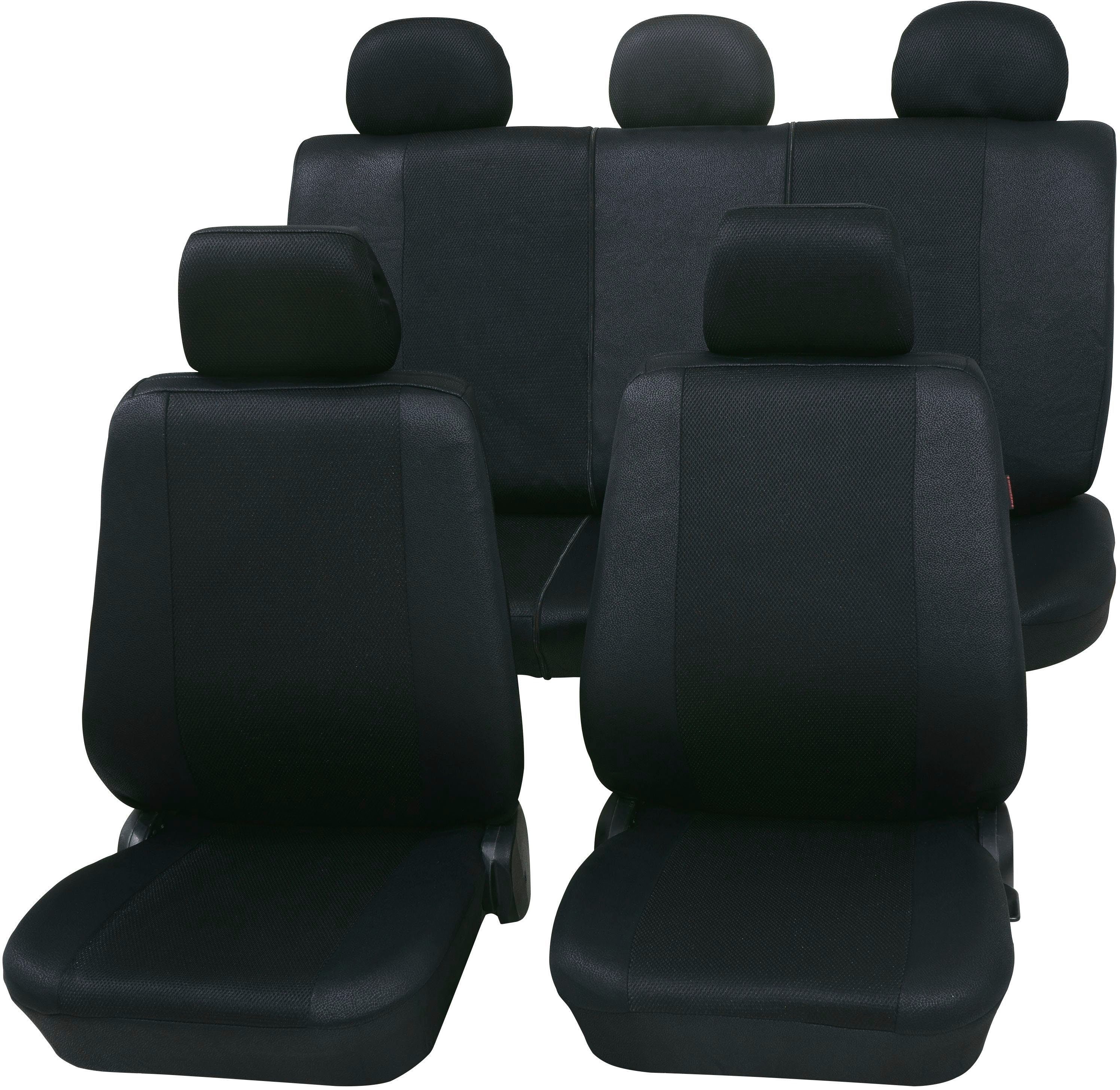 Petex Autositzbezug 11-tlg Set Fahrzeuge "Sydney" schwarz mit/ohne universelle Seitenairbag, für Passform, 1 Vario Geeignet SAB