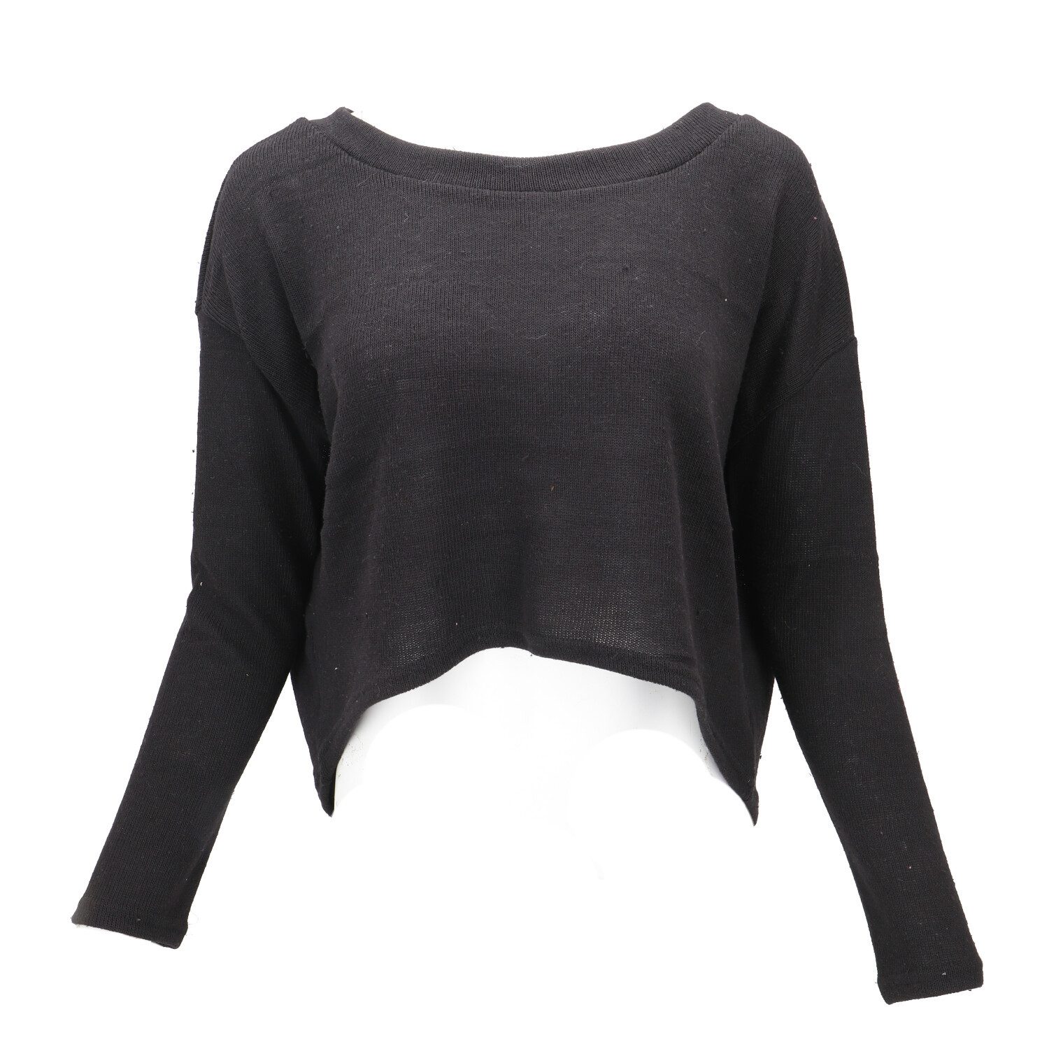 Guru-Shop Longsleeve Kurzer Pullover, Boho Feinstrick Shirt - schwarz alter günstig online kaufen