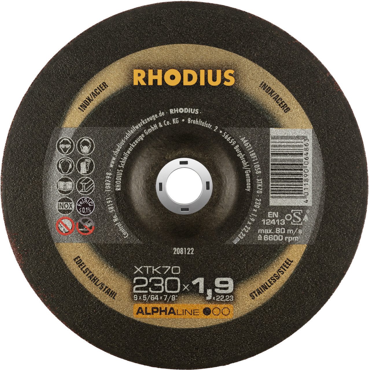 Rhodius Winkelschleifer Rhodius Trennscheibe dünn XT70 Ø 230 mm Bohrung