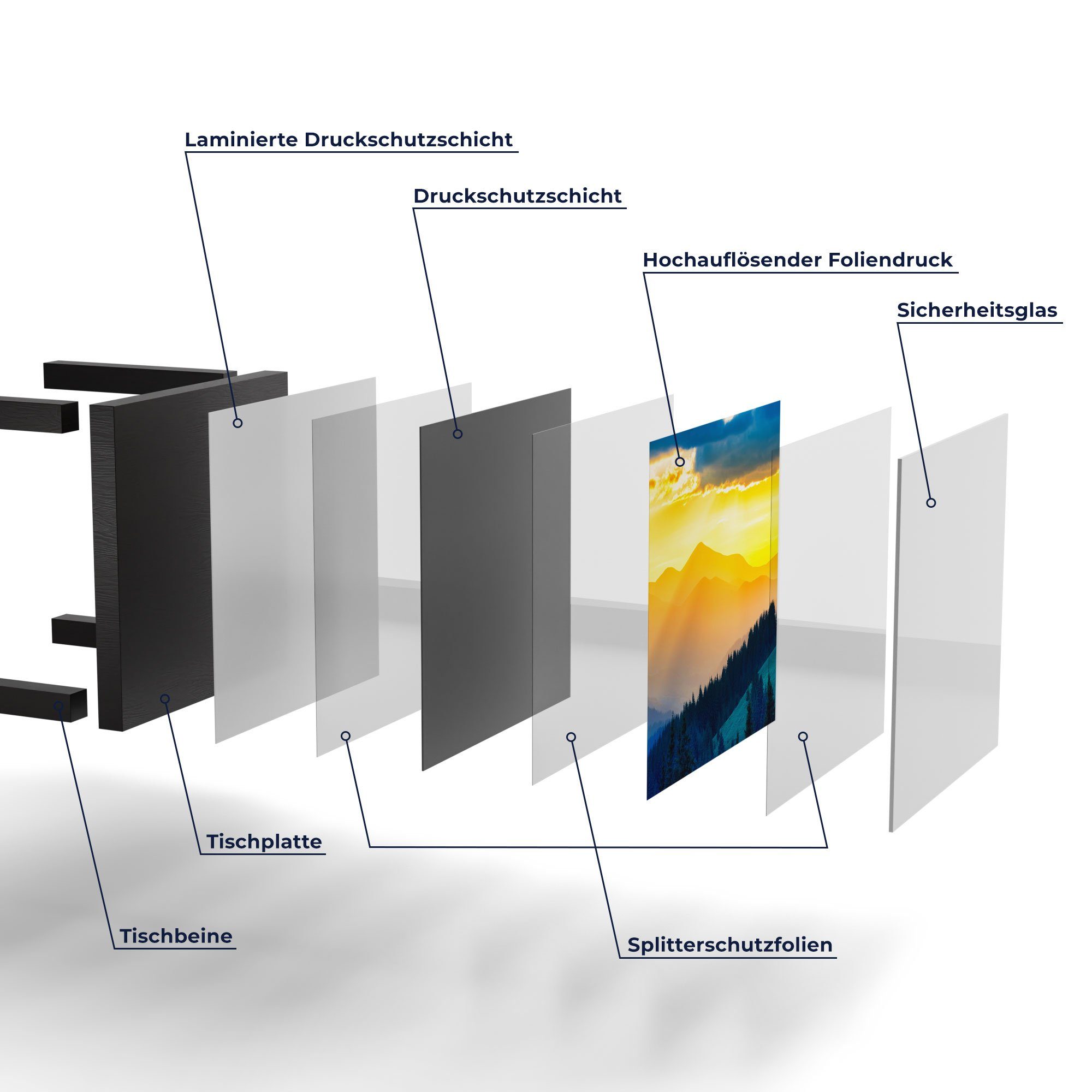 Beistelltisch Schwarz 'Sonnenuntergang Bergen', Couchtisch DEQORI modern Glas in Glastisch