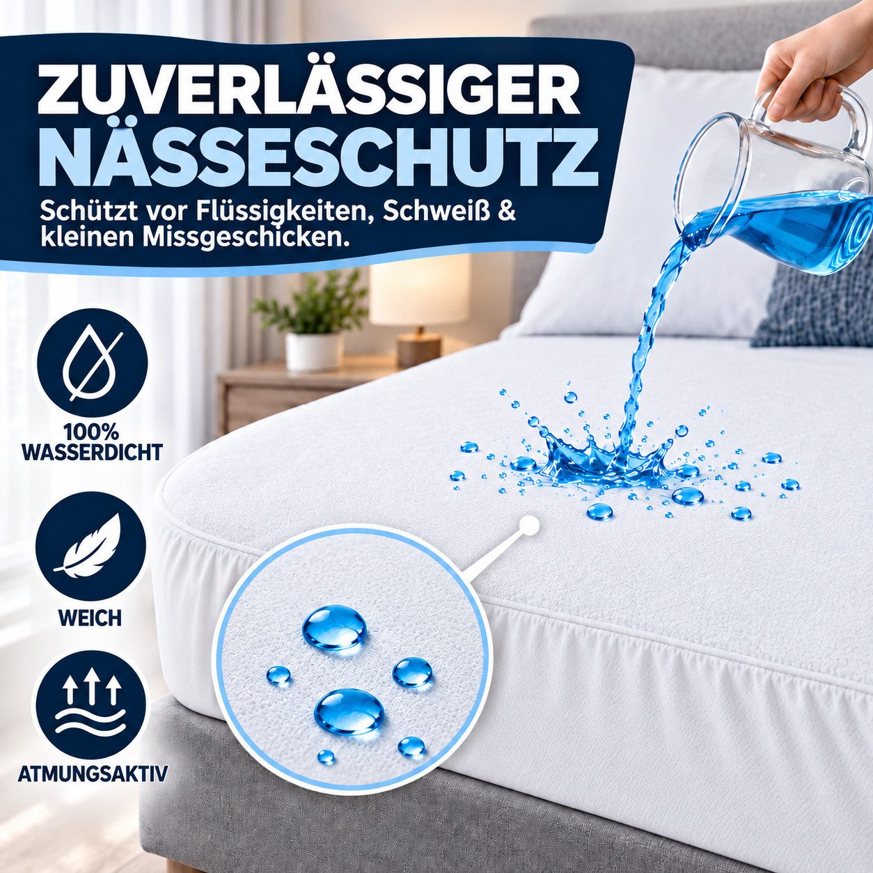 Matratzenschoner 60x120, 90x200, 120x200, 140x200, 160x200, 180x200 oder 200x200 cm Komfortec, 1 oder 2 Stück Wasserdichter, Atmungsaktive Matratzenauflage – Bild 3 von 5