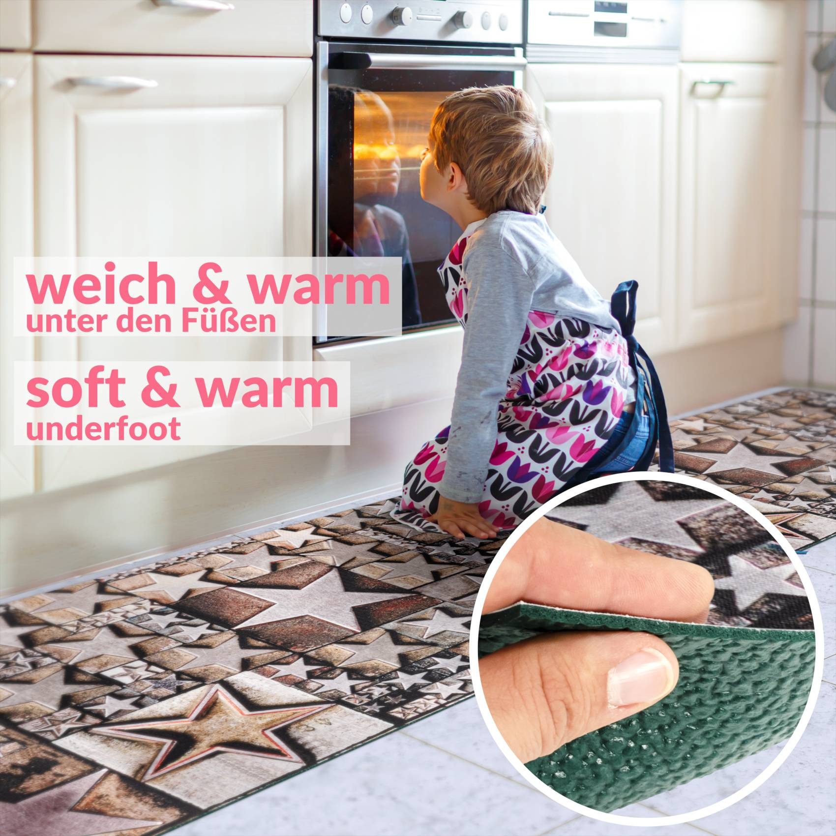 ANRO Küchenläufer Hochwertig GreenLine Flurläufer Teppichläufer Textil, Eckig, Höhe: 3 mm, Textil