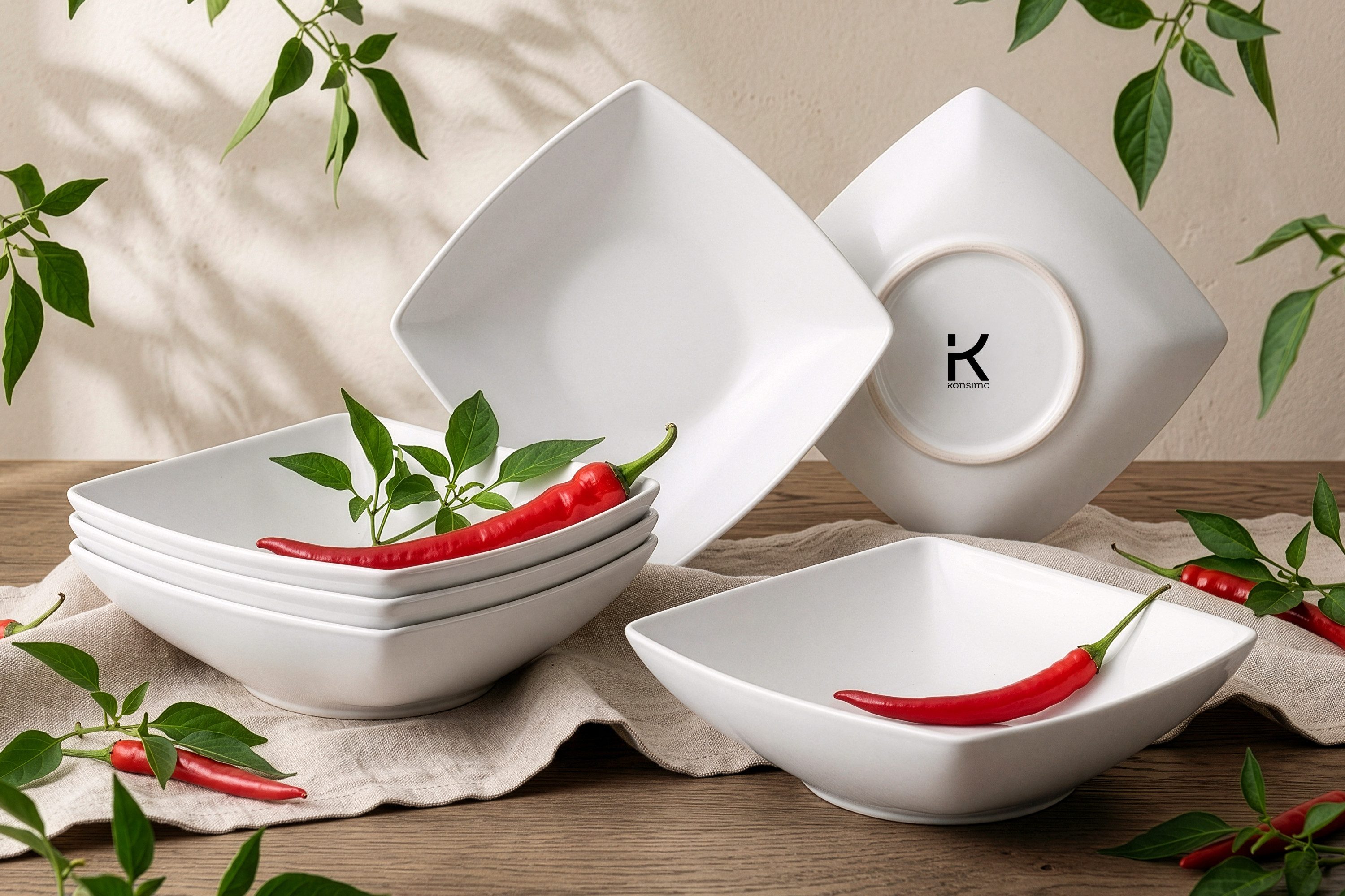 KONSIMO® Teller-Set EPIRI Geschirrset Suppenteller 6 Personen, hergestellt in der EU (6-tlg), 6 Personen, Keramik, quadratisch, Spulmachinen- und Mikrowellengeeignet