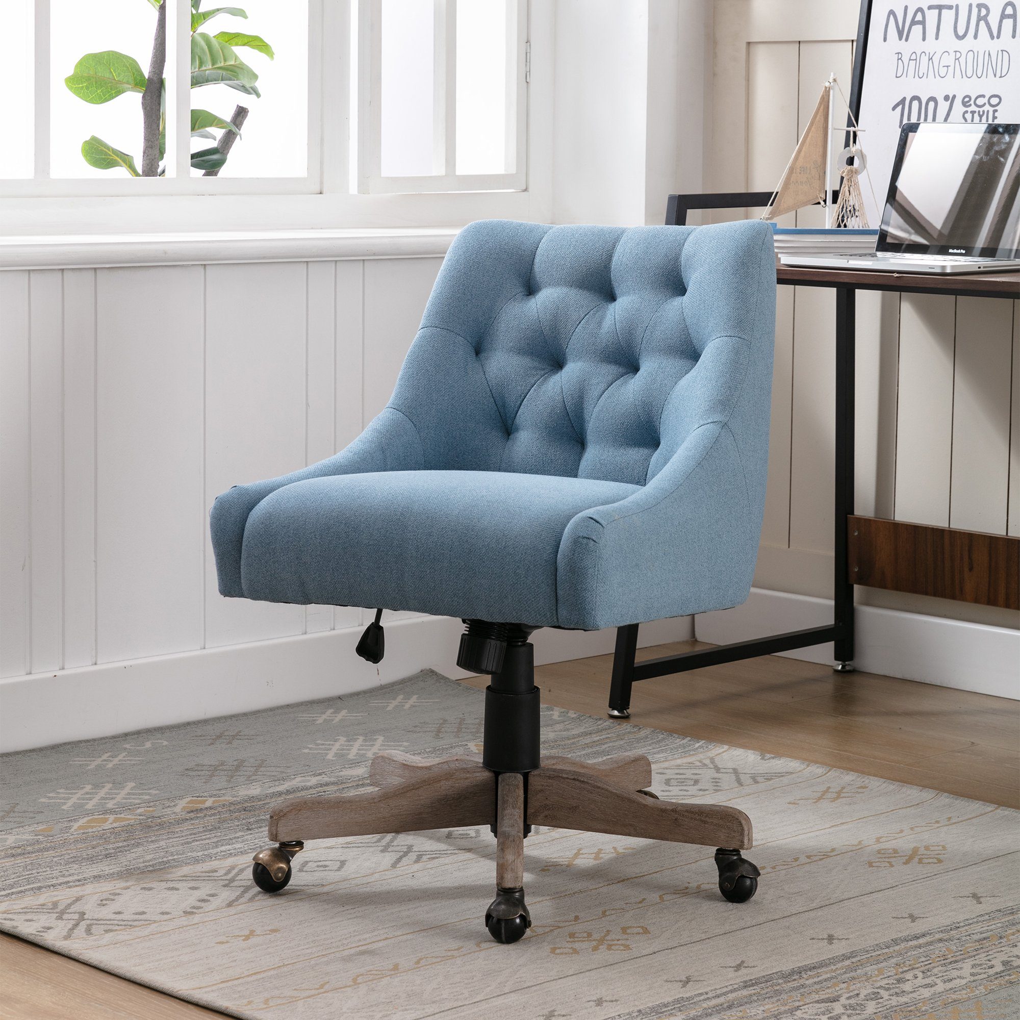 Bürostuhl Mit Wippfunktion Ergonomischer Stuhl Höhenverstellbarer Drehstuhl Nylon Grau