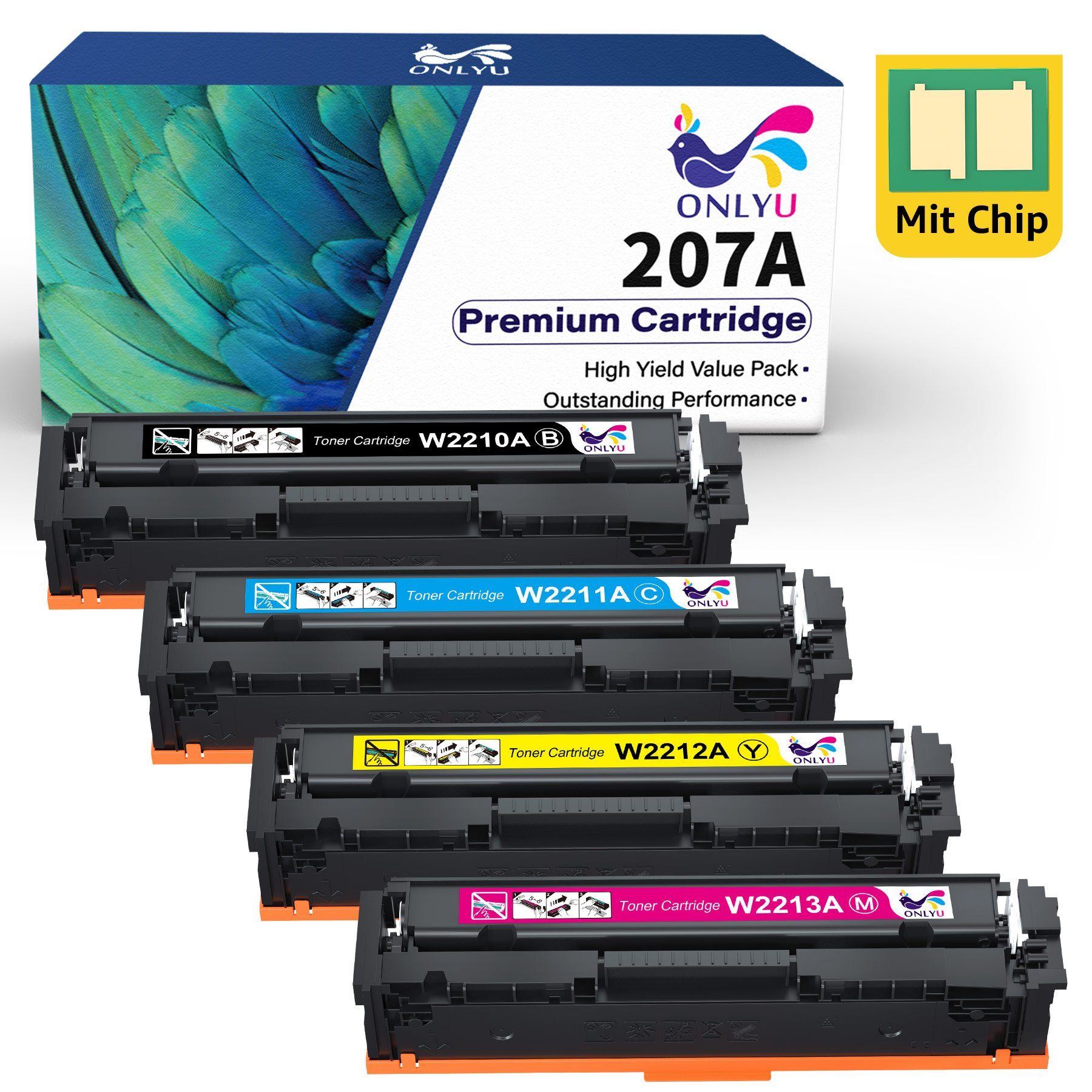 ONLYU Tonerpatrone Multipack für HP 207A W2210A W2211A W2212A W2213A 207X Toner, (Kompatibel für Color Laserjet Pro MFP M283fdw M283fdn M282nw), Color Laserjet Pro M255dw M255nw Drucker