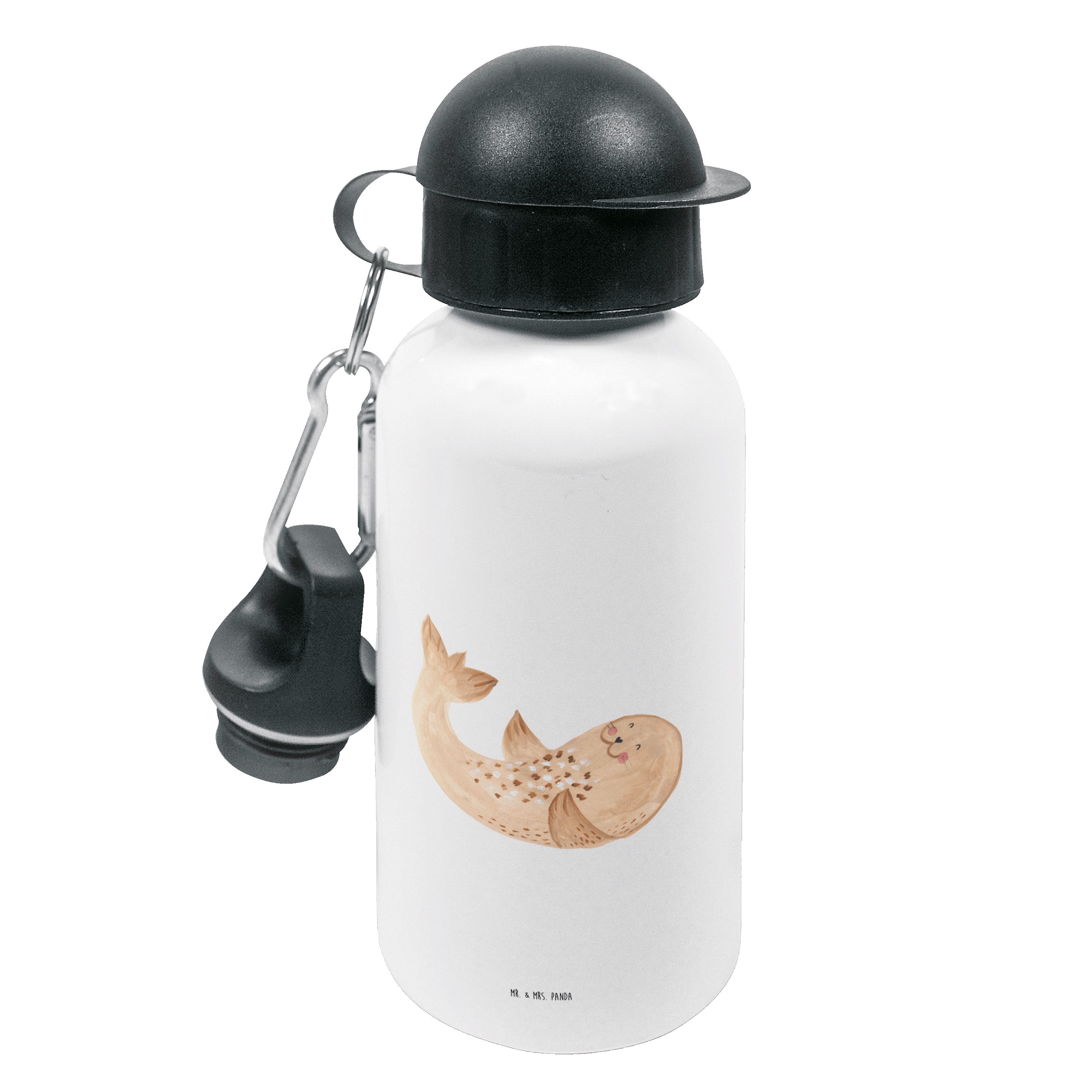 Mr. & Robbe - Trinkflasche Kinderflasche, Gute Laune - liegend Mrs. Geschenk, Panda Seehund, Weiß