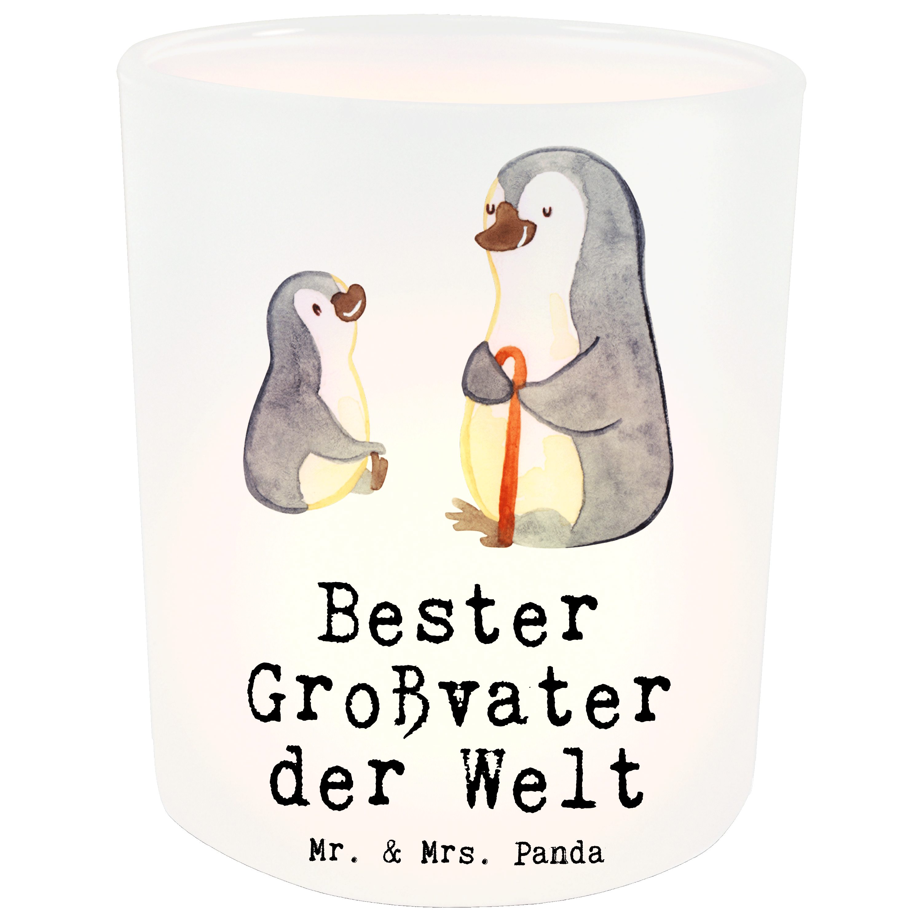 Mr. & Mrs. Panda Windlicht Pinguin Bester Großvater der Welt - Transparent - Geschenk, Teelichth (1 St)