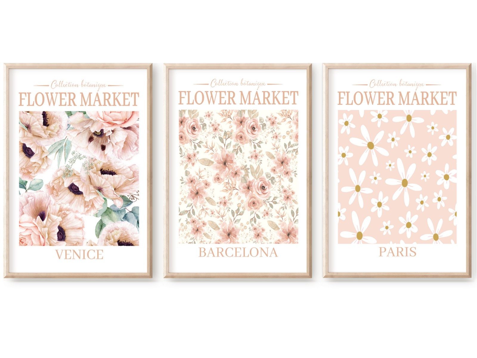 Poster Bilder Wandbilder Bilderwand Bilderset FLOWER MARKET 3er Set