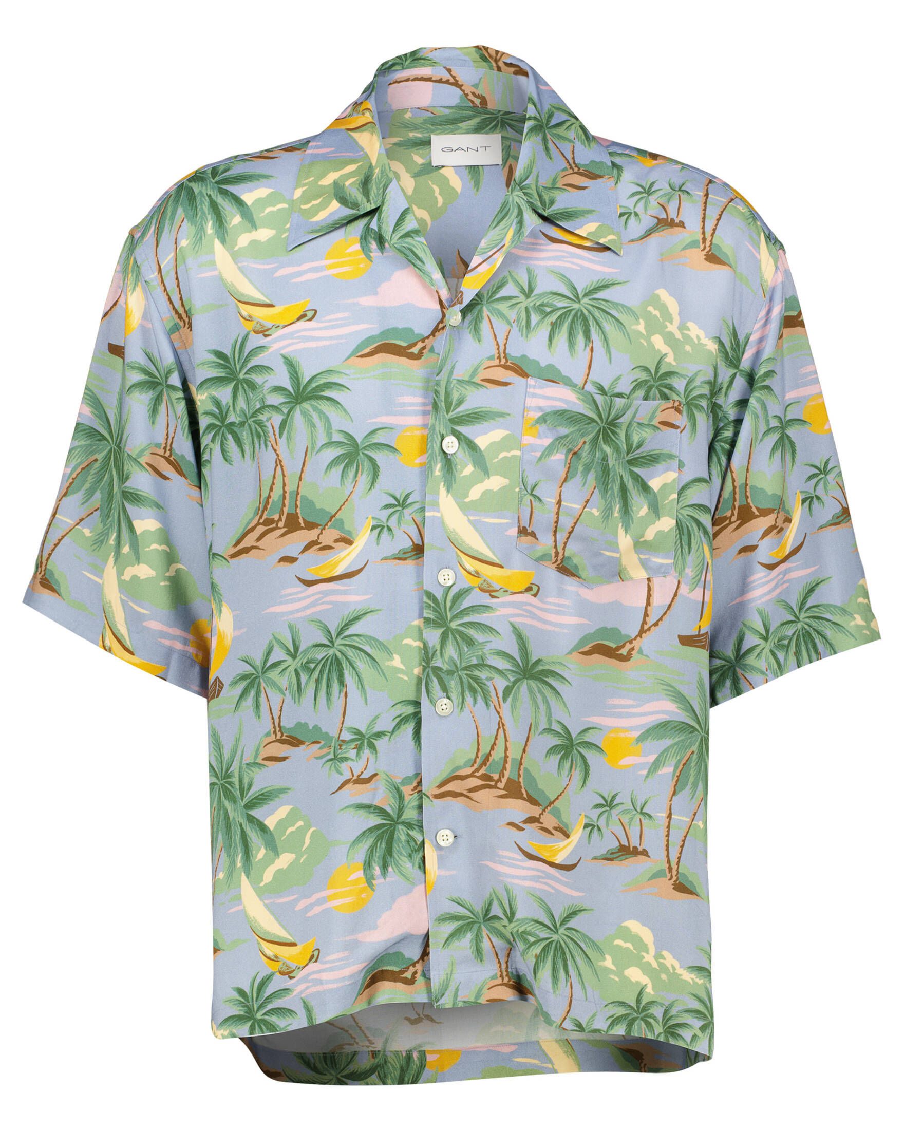 Gant Langarmhemd Herren Hawaiihemd aus Viskose Relaxe Fit Kurzarm (1-tlg)