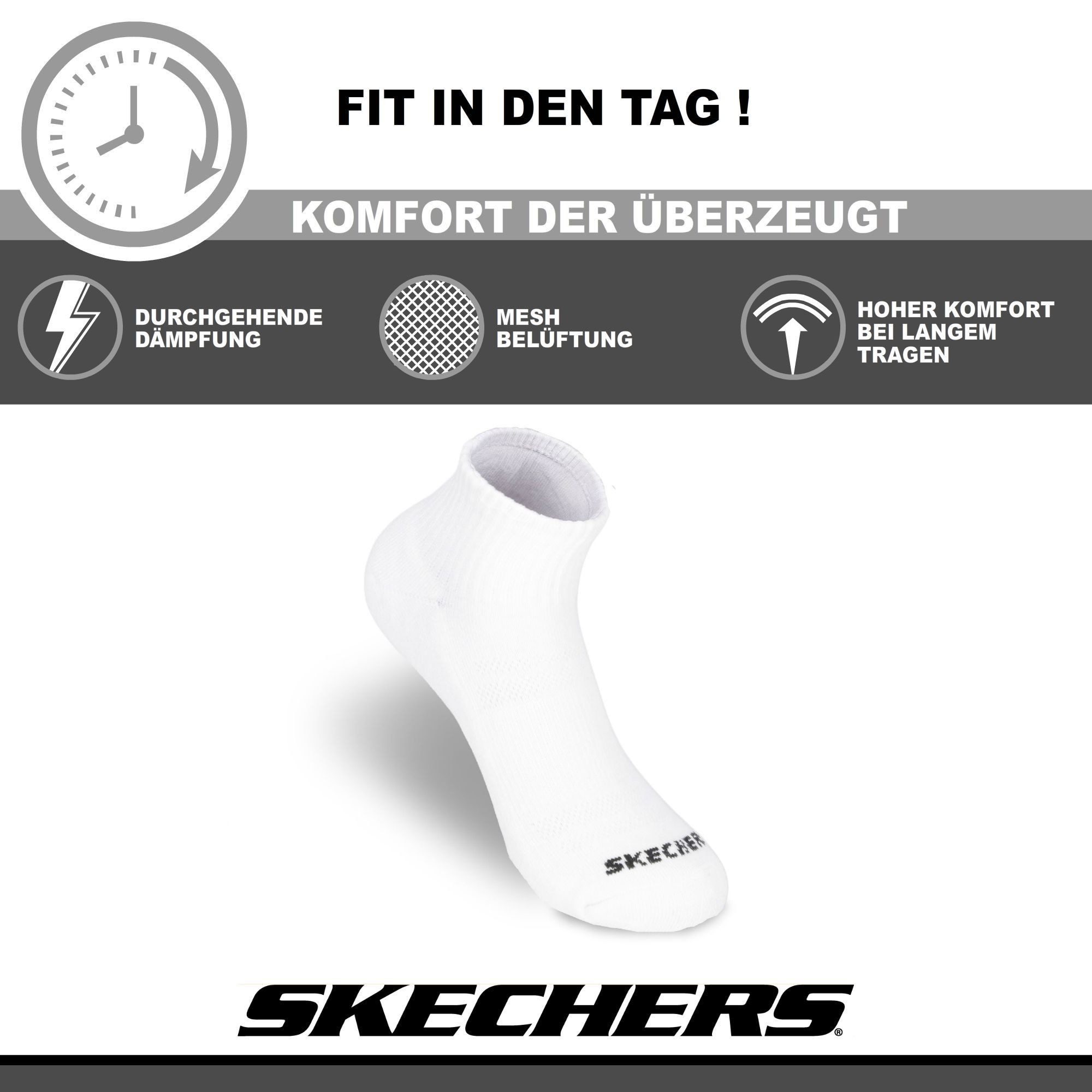 Skechers Wandersocken Herren & Damen - Atmungsaktiv und komfortabel - Robust und Langlebig (6er Pack und 12er Pack) Robustes Material und bequemer Tragekomfort - Fußgewölbe-Unterstützung