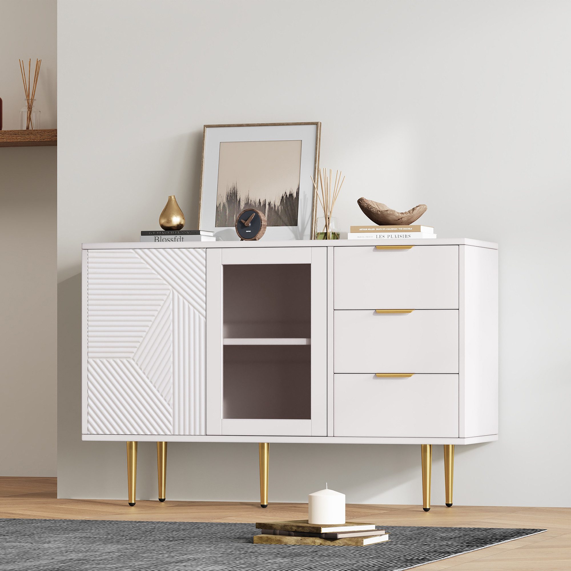 Refined Living Sideboard Kommode mit 3 Schubladen und 2 Türen,mit Metallfüß günstig online kaufen
