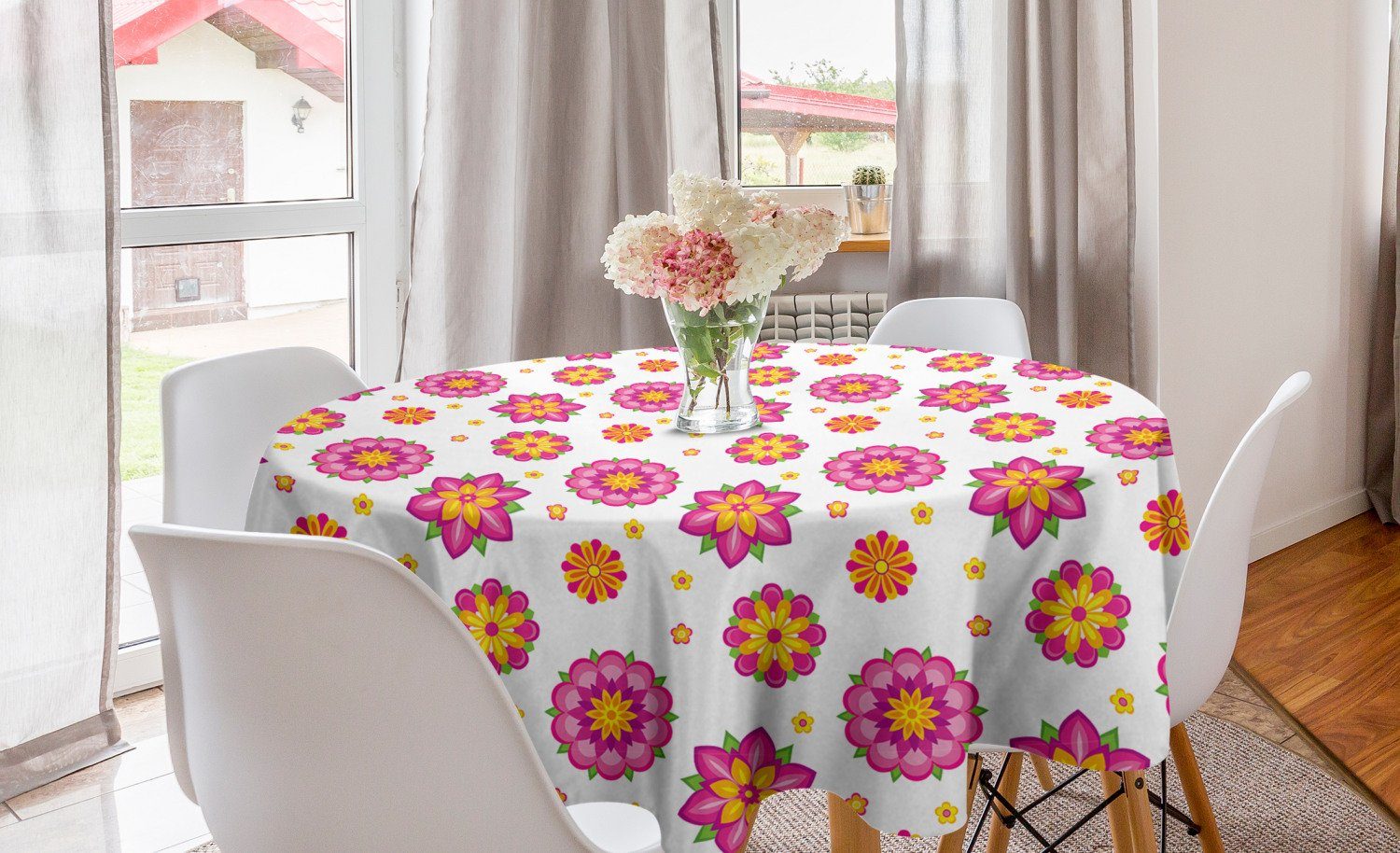 Rosa Esszimmer Blumen-Blüte Orange und Küche für Tischdecke Kreis Abdeckung Dekoration, Tischdecke Abakuhaus
