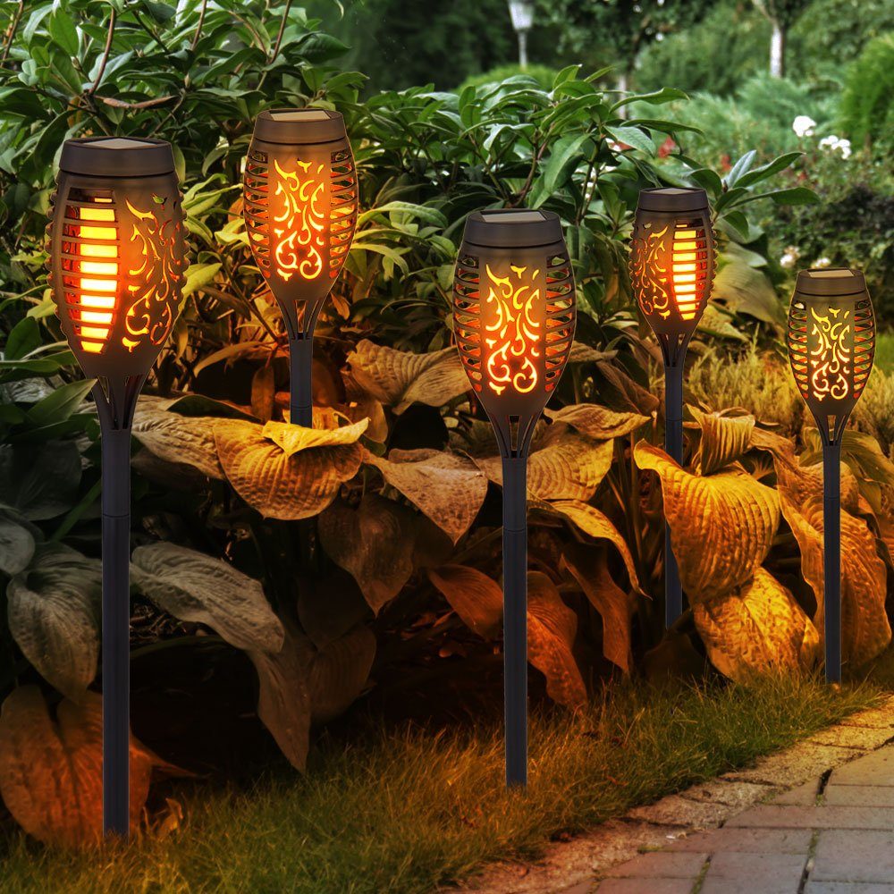 GLOBO LIGHTING LED Solarleuchte, LED-Leuchtmittel fest verbaut, Warmweiß, Solar Flammen Fackeln Gartenleuchte Solarlicht im Freien