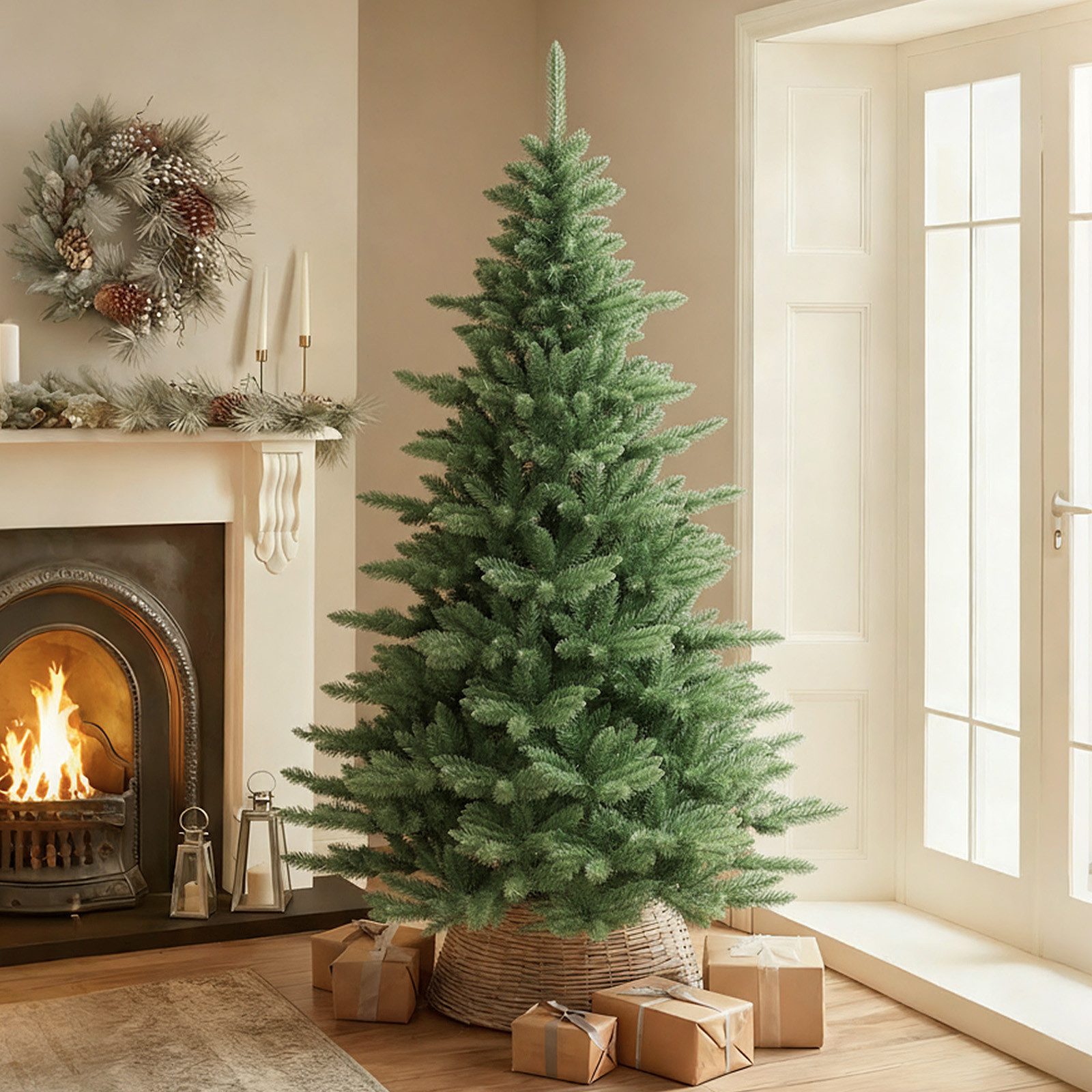 Salcar Künstlicher Weihnachtsbaum Weihnachtsbaum künstlich Tannenbaum Naturgetreu - mit Holzständer, 180 cm mit 601 PVC-Spitzen