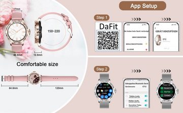 Fsdibst Smartwatch (1,2 Zoll, Android iOS), Damen mit Telefonfunktion Kleine Fitnessuhr Rund mit 122 Sportmodi Uhr