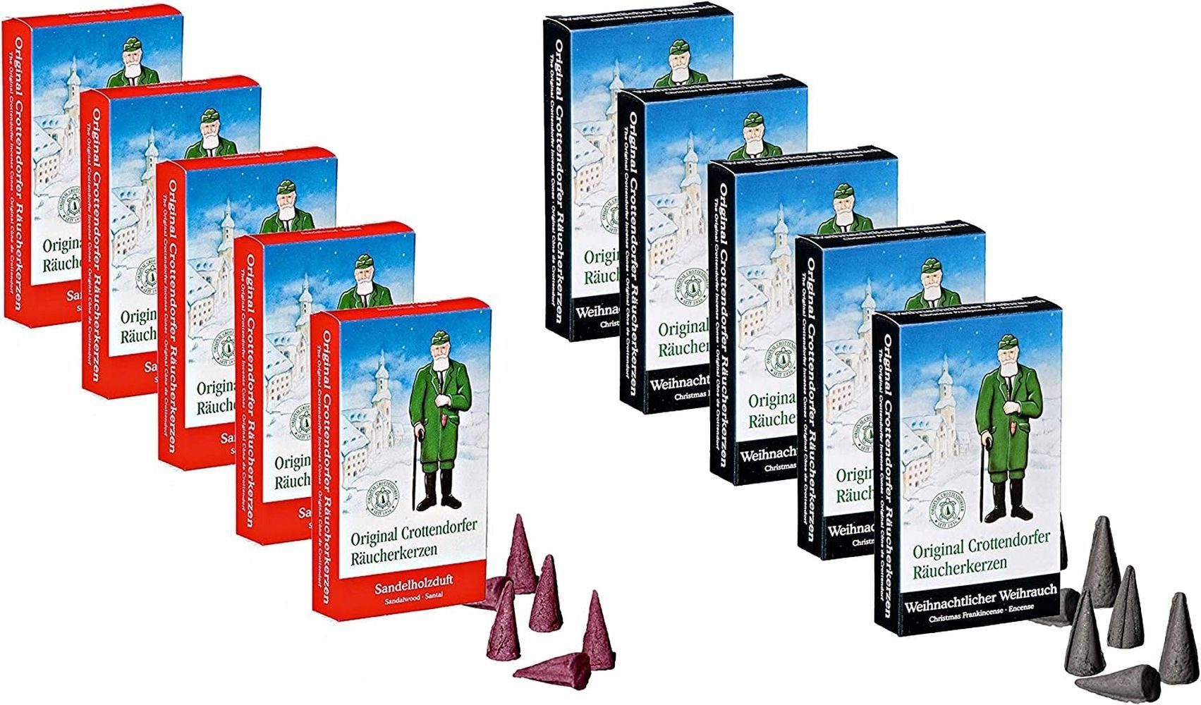 Crottendorfer Räucherkegel 10 Päckchen Räucherkerzen - 5 x Weihrauch, 5 x Sandelholz