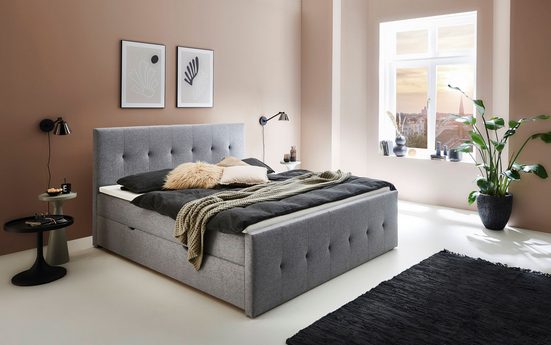 INOSIGN Boxbett TESSAJA, 180 x 200cm, mit Bettkasten, inkl. Topper Grau - Einrichtungsbeispiel