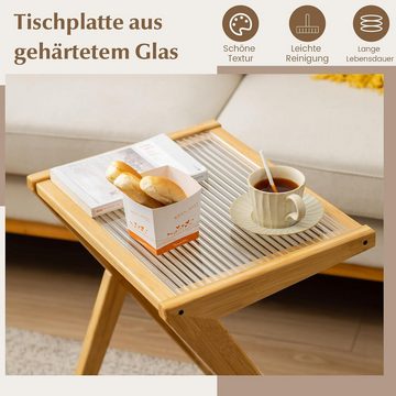 KOMFOTTEU Beistelltisch Couchtisch, mit Glasplatte, Z-förmiger böhmischer Nachttisch