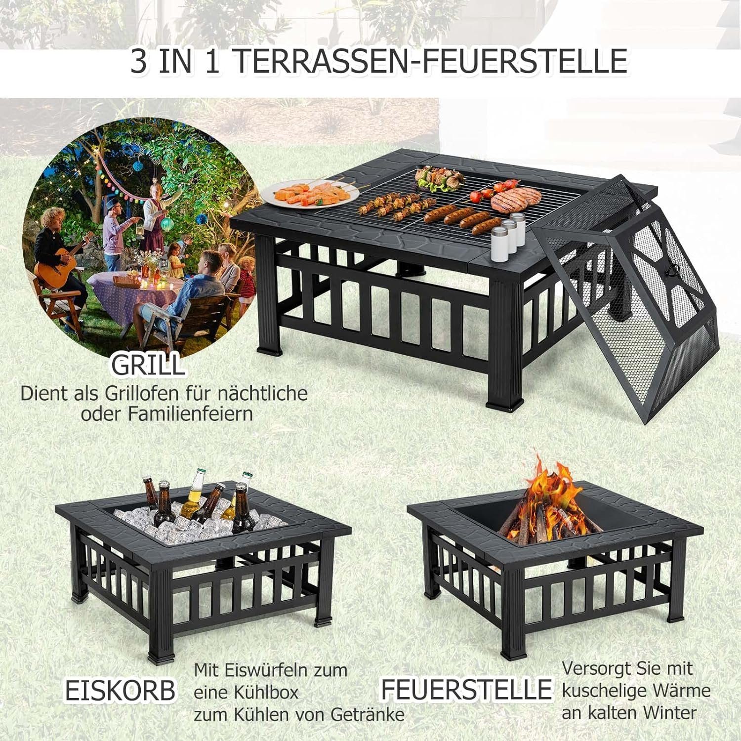 KOMFOTTEU Deckel 3 Feuerstelle 1 Grillrost & Feuerstelle, mit Schürhaken in &