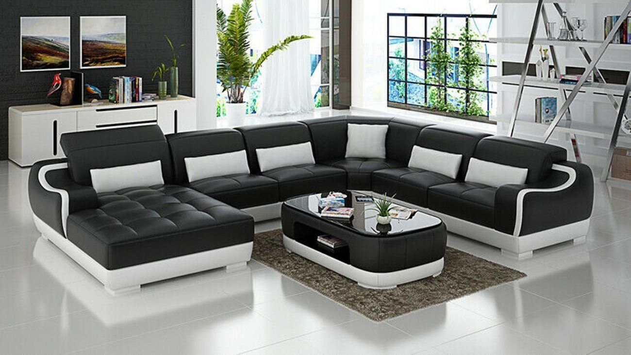 JVmoebel Ecksofa Wohnlandschaft Ledersofa Couch Garnitur Modern Sofa + USB U-Form