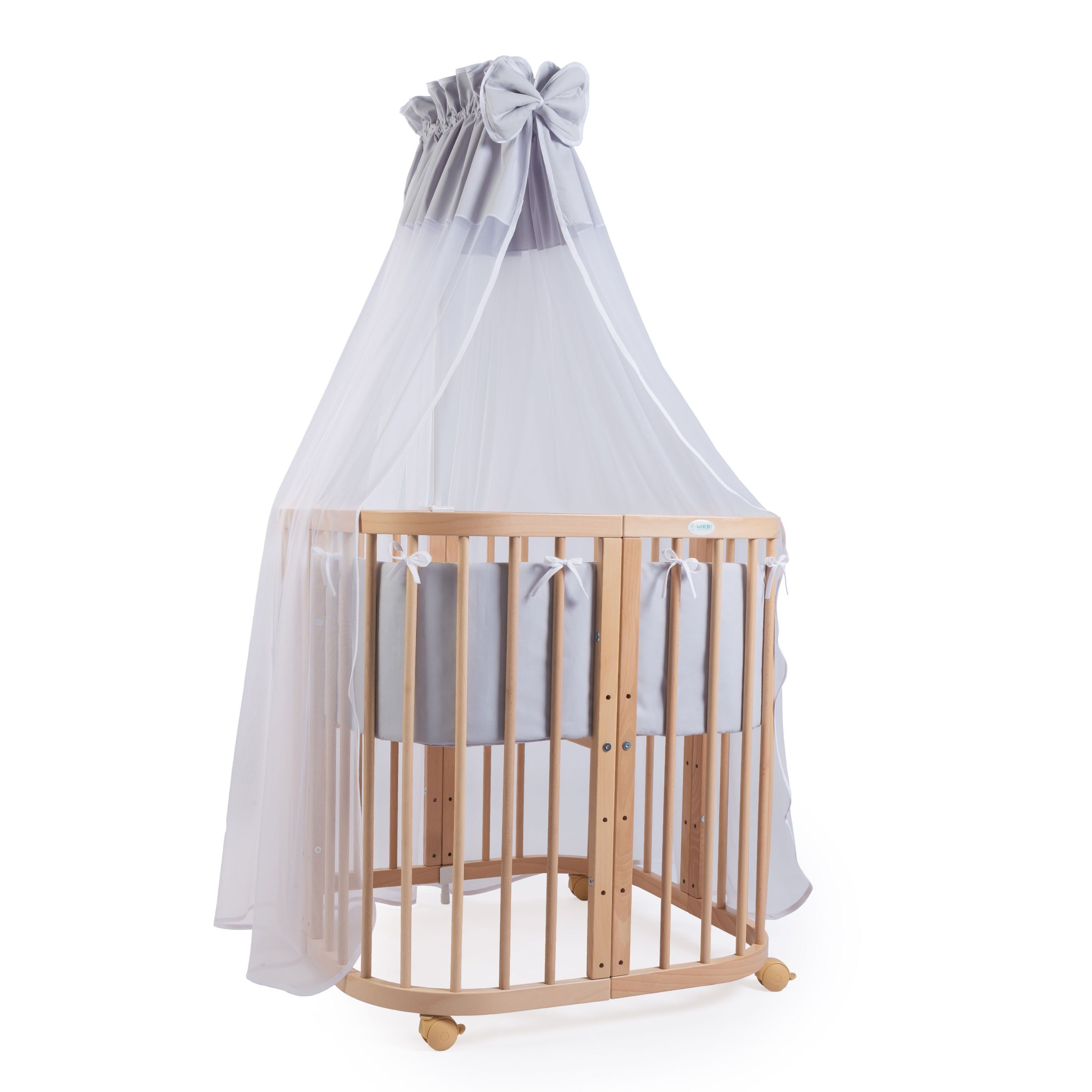 Waldin Babybett Mobiles Babybett aus Holz 7in1 mit Matratze, mitwachsend