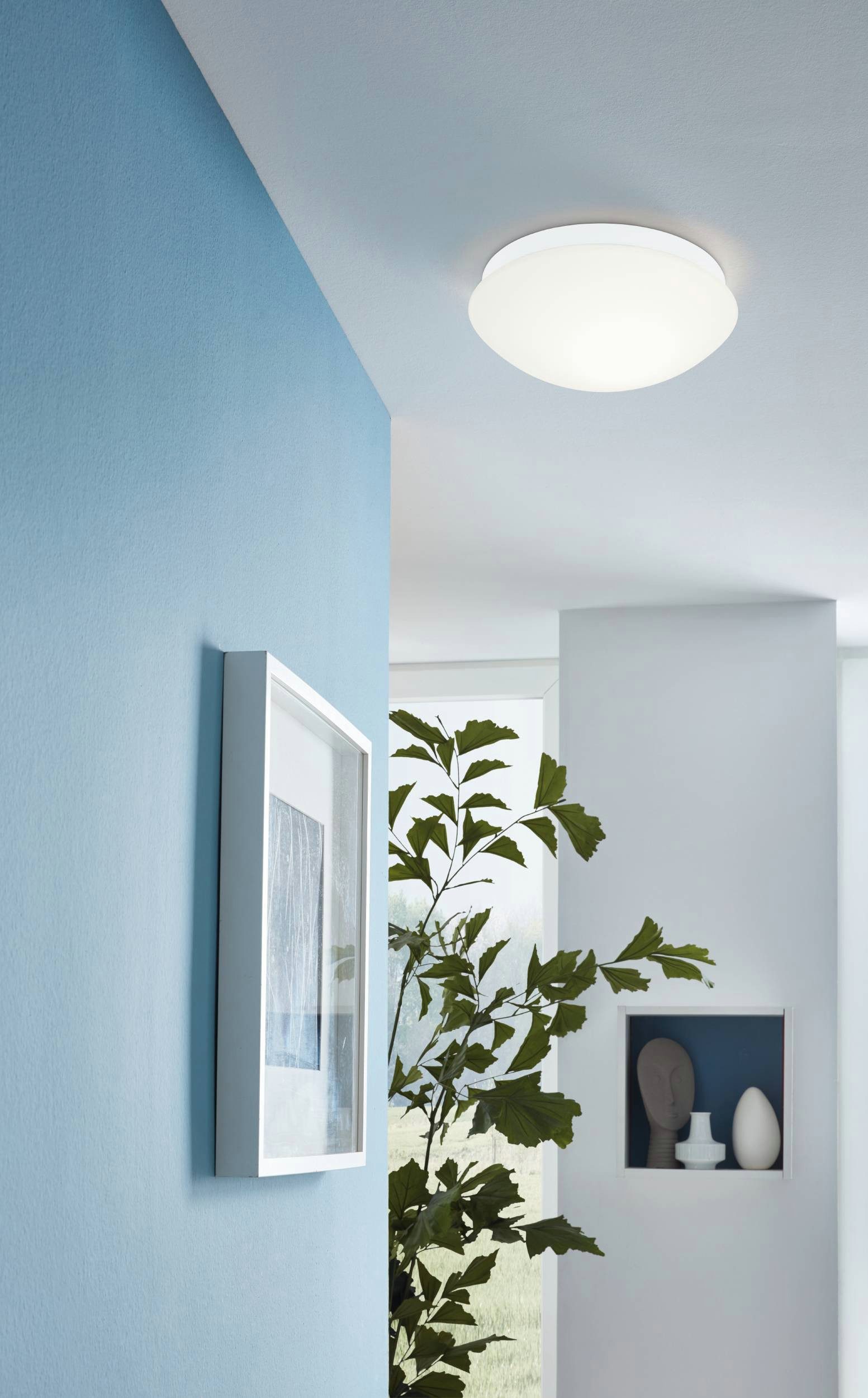 EGLO Deckenleuchte Bari-M Deckenlampe, Badezimmer Lampe, Flurlampe Decke, E27, IP44, Bewegungsmelder, Tageslichtsensor, ohne Leuchtmittel, Deckenleuchte, Glas, Kunststoff, BadezimmerLampe, Flurlampe, E27, IP44