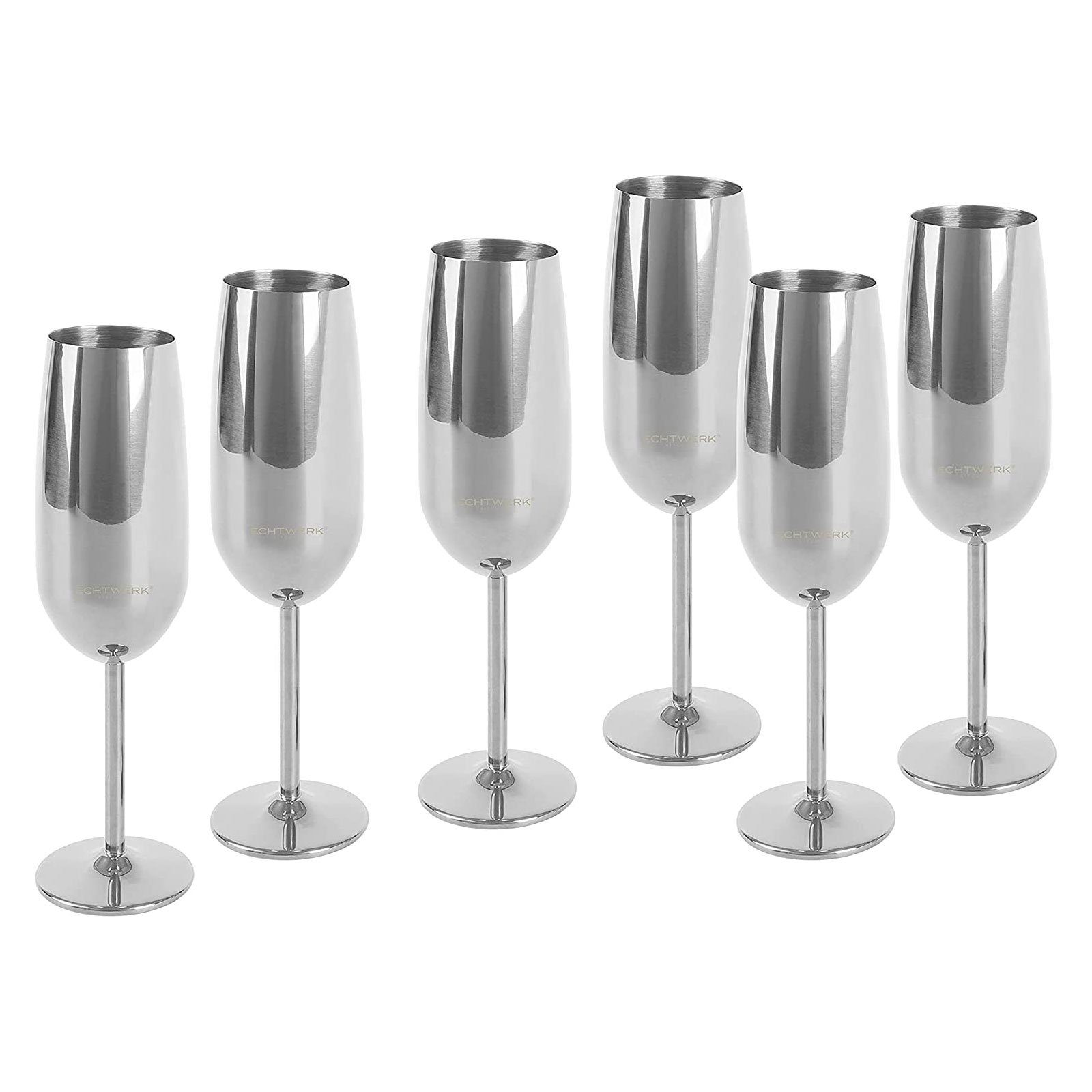 ECHTWERK Glas Sekt-/Champagnerkelch, 6-tlg., Edelstahl, Unzerbrechliche Gläser für Hochzeit/Outdoor/Picknick, 6-tlg