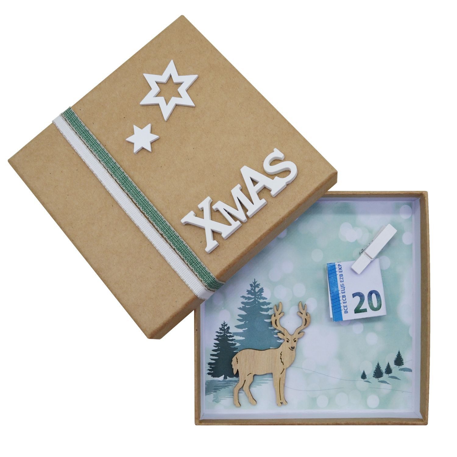 ZauberDeko Geschenkbox Geldgeschenk Verpackung Hirsch Natur Weihnachtsgeschenk Gutschein
