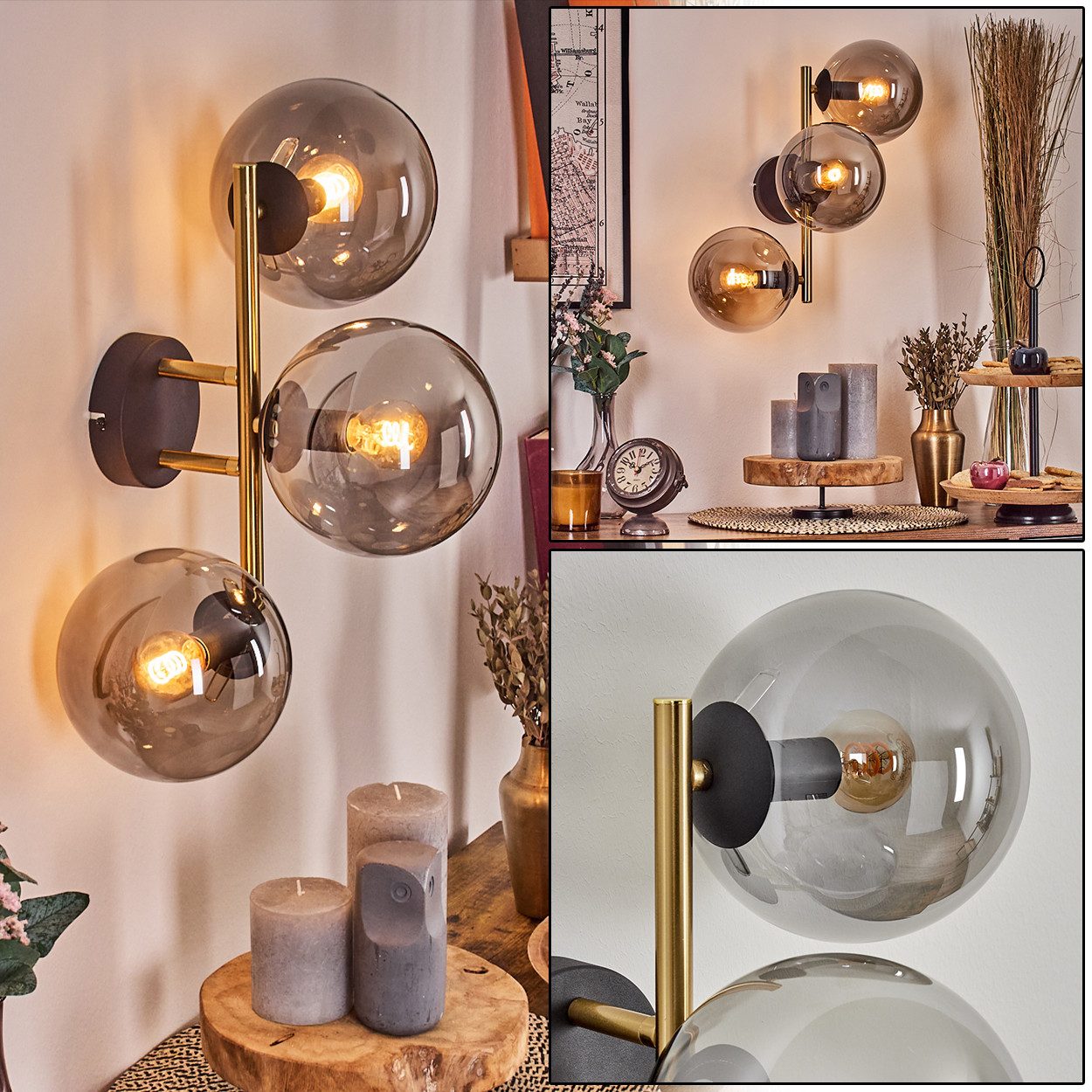 hofstein Wandleuchte Wandlampe aus Metall/Glas in günstig online kaufen
